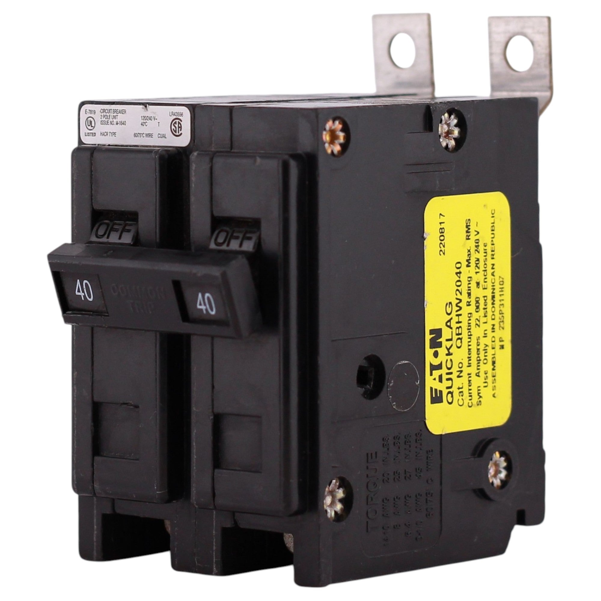Eaton QBHW, QBHW2040, 40A, 2P, 120/240V, Quicklag, Thermal Magnetic, Bolt-On, Circuit Breaker - Image 3