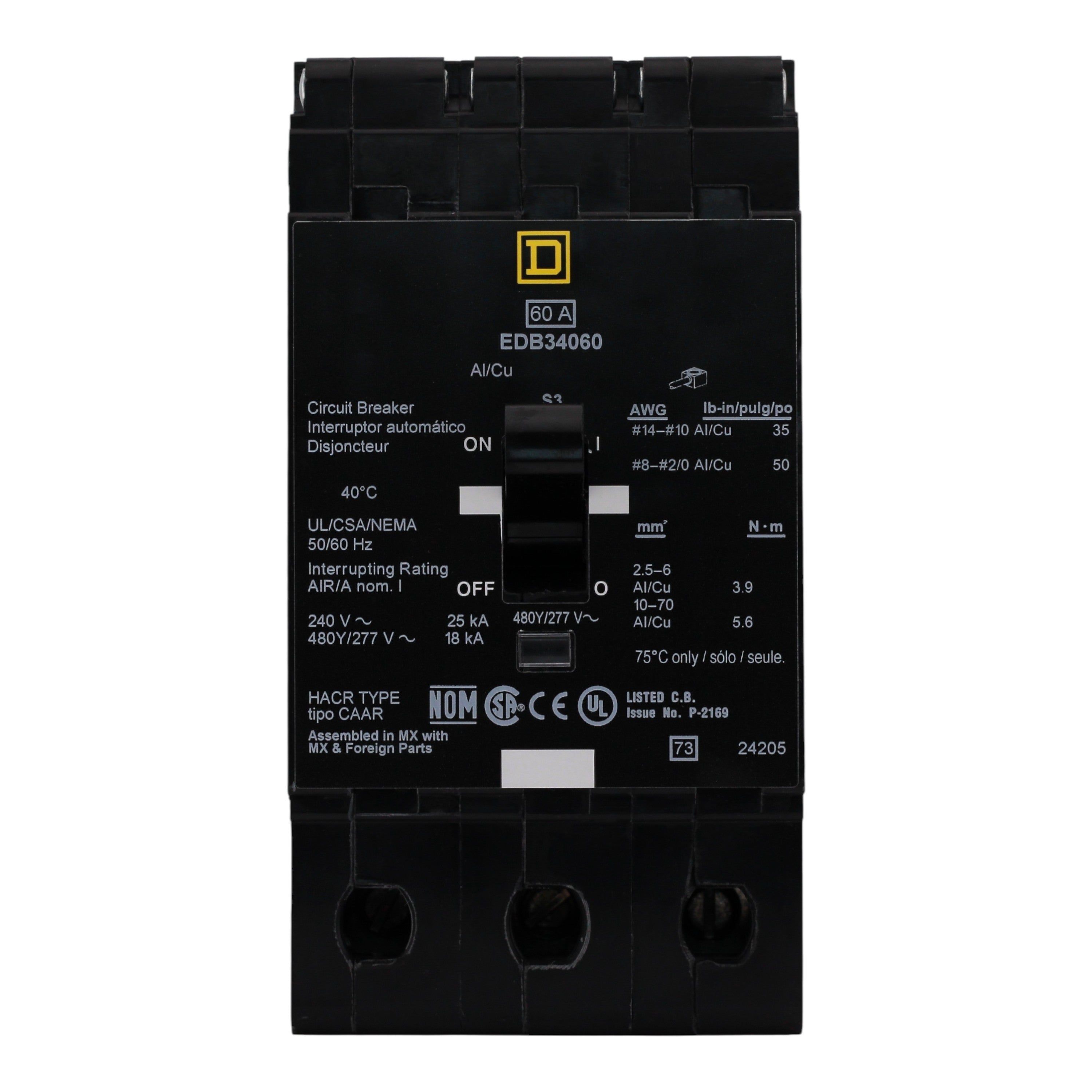 Square D E-Frame EDB34060 60A 3P 480Y/277V Thermal-Magnetic Bolt-On Circuit Breaker - Image 9