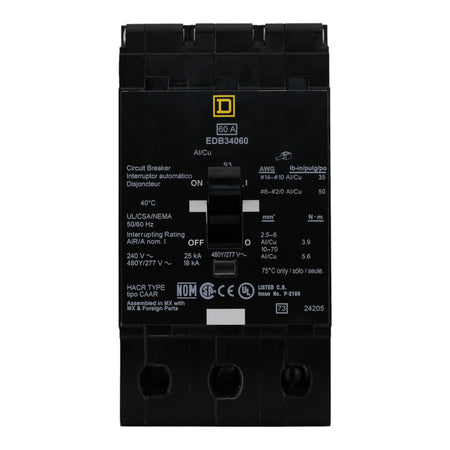 Square D E-Frame EDB34060 60A 3P 480Y/277V Thermal-Magnetic Bolt-On Circuit Breaker - Image 9