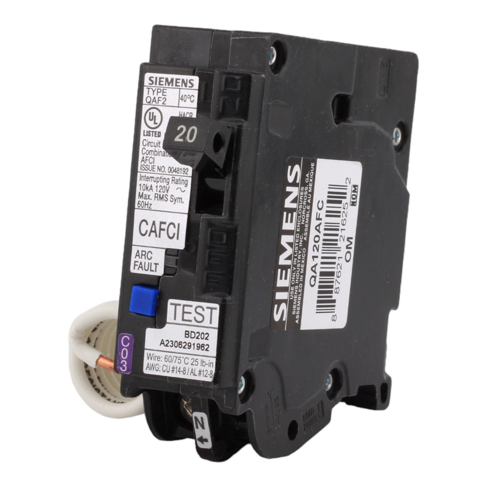 Siemens QA120AFC 20 Amp Single Pole 120V Pigtail-Neutral AFCI Arc Fault Circuit Breaker UL - Image 2