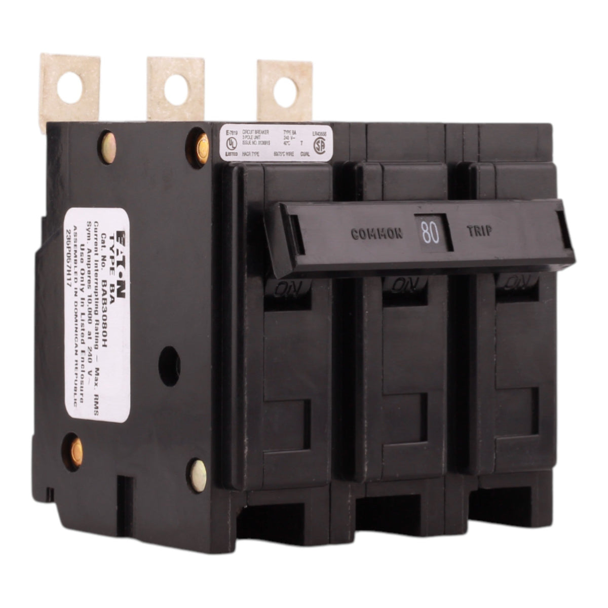 Eaton Quicklag BAB3080H 80A 3P 240V Thermal-Magnetic Bolt-On Circuit Breaker