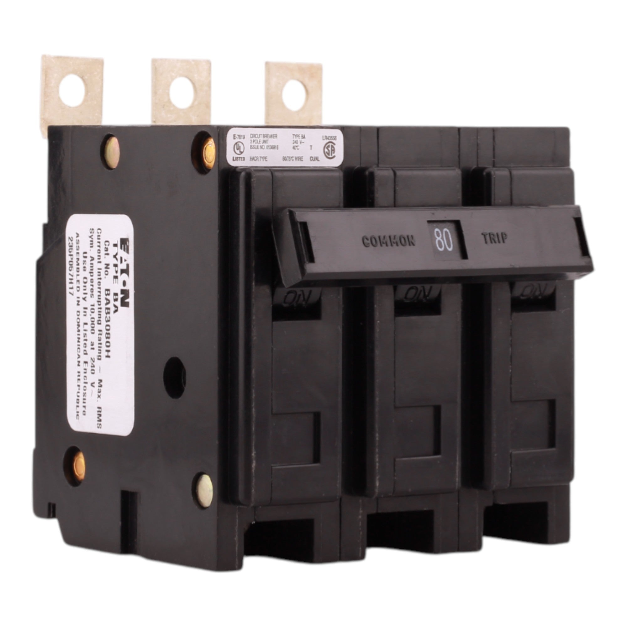 Eaton Quicklag BAB3080H 80A 3P 240V Thermal-Magnetic Bolt-On Circuit Breaker