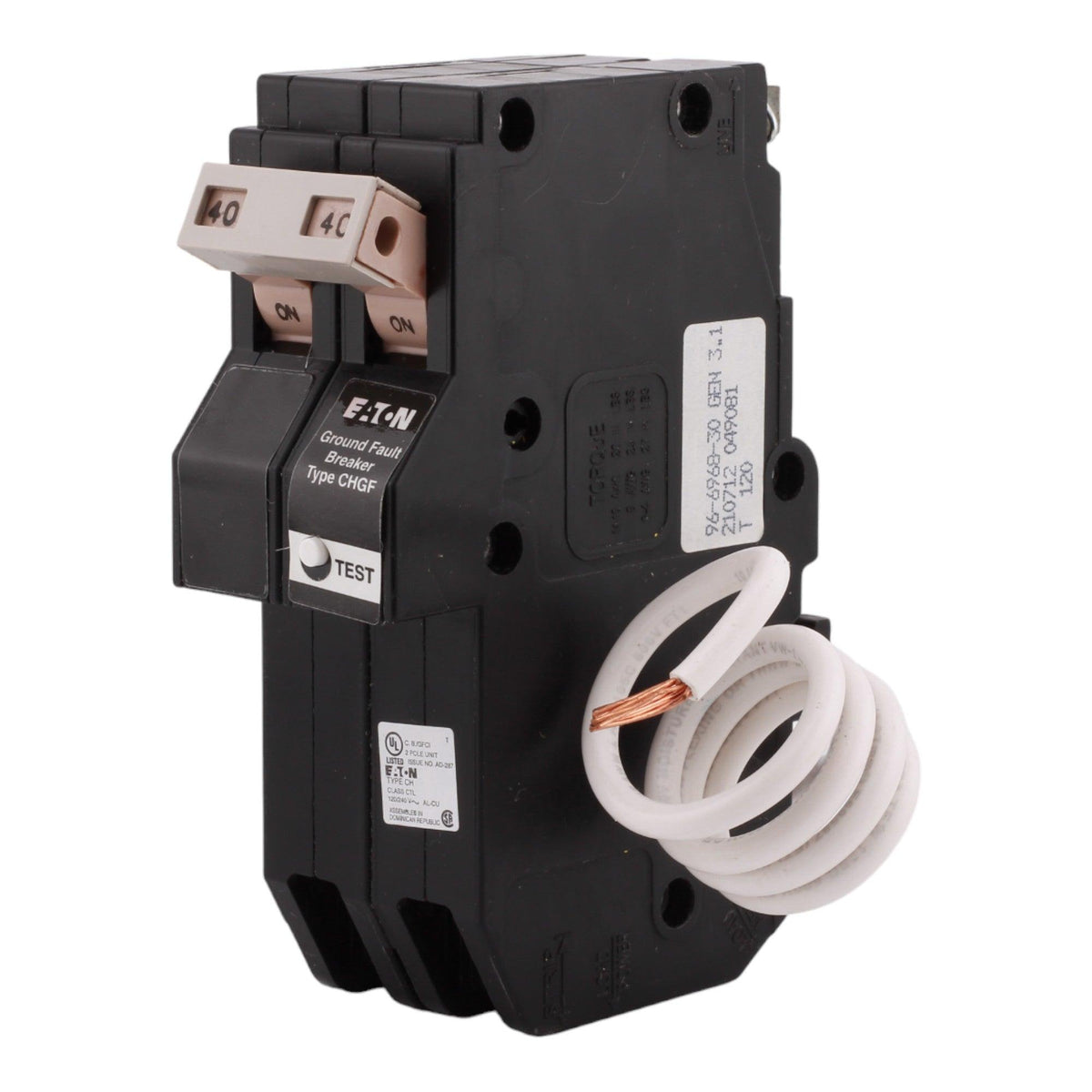 Eaton CHN240GF 40 Amp Double Pole 240V Pigtail-Neutral GFCI Ground Fault Circuit Breaker UL - Image 2