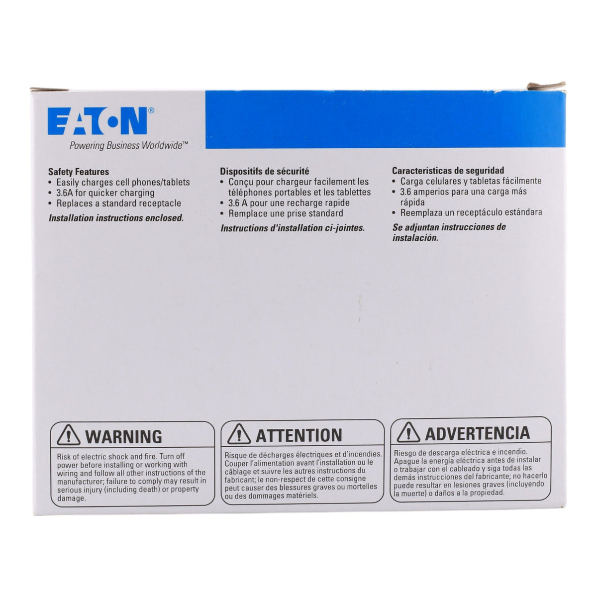 Eaton TR7765W-3-LW 15A 2P 125V USB 3.6A Charger TR Duplex Receptacle - Image 4