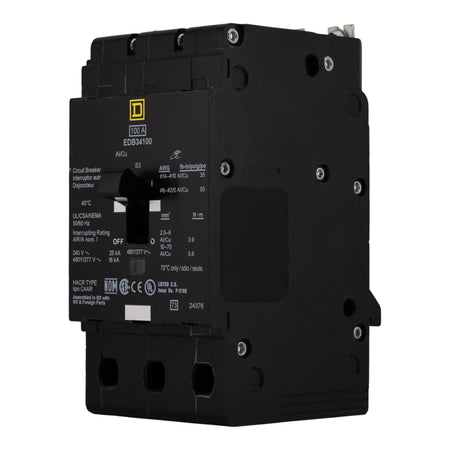 Square D E-Frame EDB34100 100A 3P 480Y/277V Thermal-Magnetic Bolt-On Circuit Breaker - Image 2