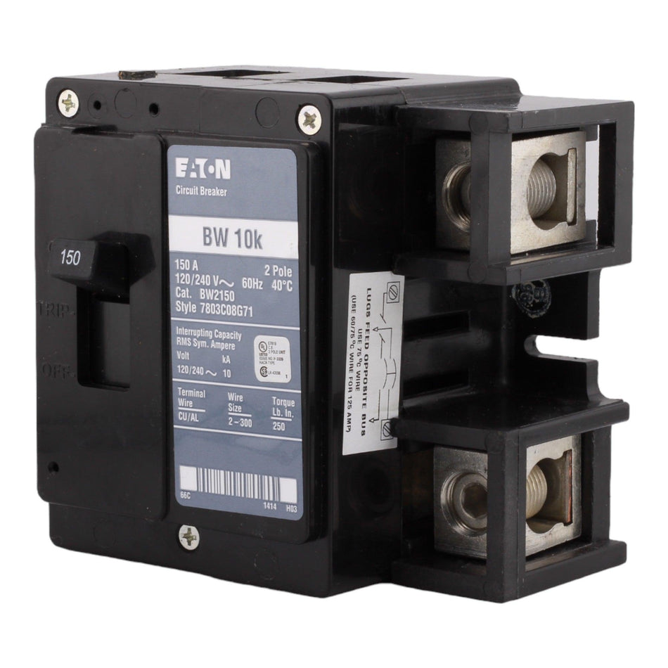 Eaton BW2150 150 Amp Double Pole Main Bolt-On Circuit Breaker - 120/240V, UL Listed - Image 2