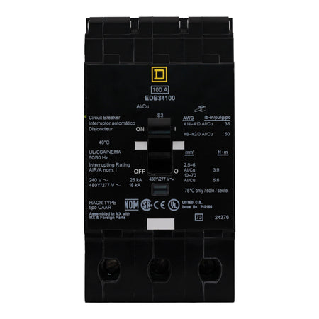 Square D E-Frame EDB34100 100A 3P 480Y/277V Thermal-Magnetic Bolt-On Circuit Breaker - Image 4
