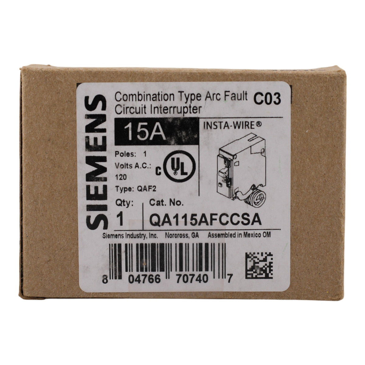 Siemens QA115AFCCSA 15A 1P 120V AFCI Circuit Breaker - Image 2