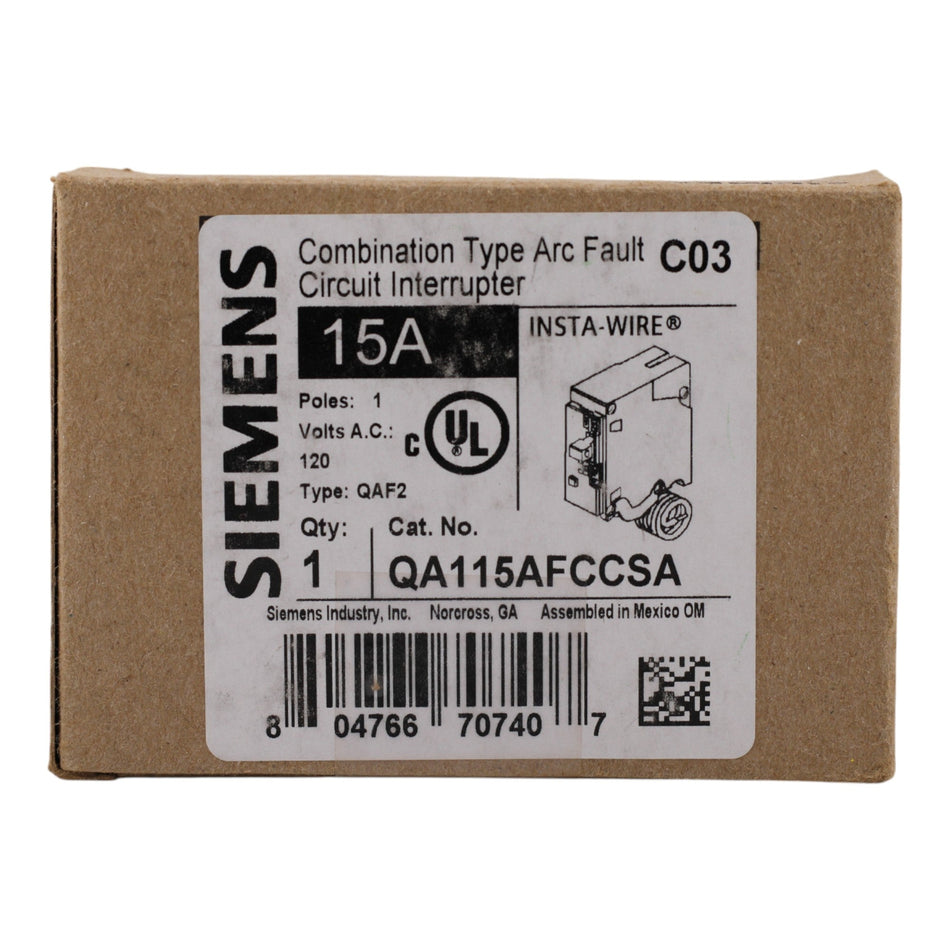 Siemens QA115AFCCSA 15A 1P 120V AFCI Circuit Breaker - Image 2