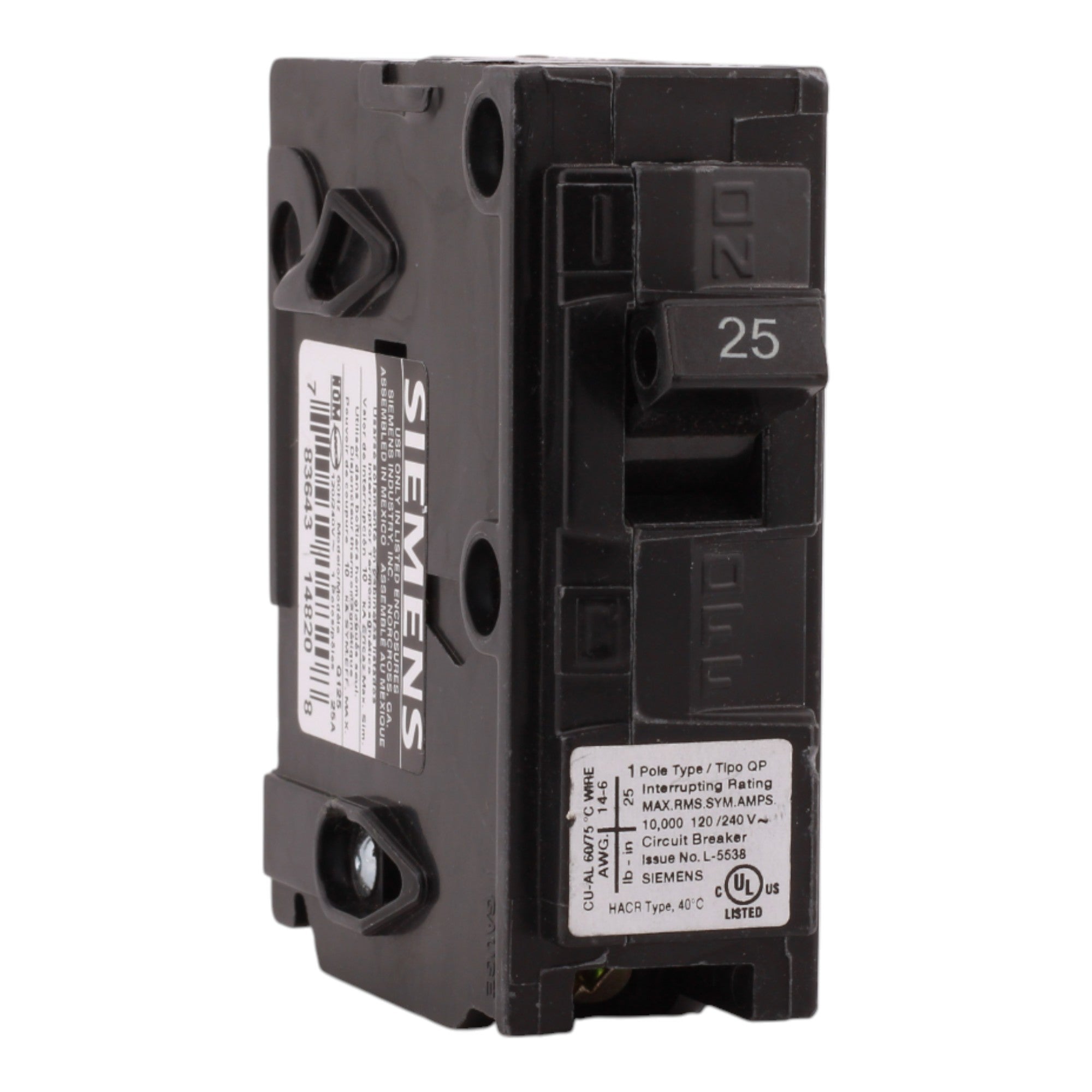 Siemens QP Q125 25A 1P 120V Circuit Breaker