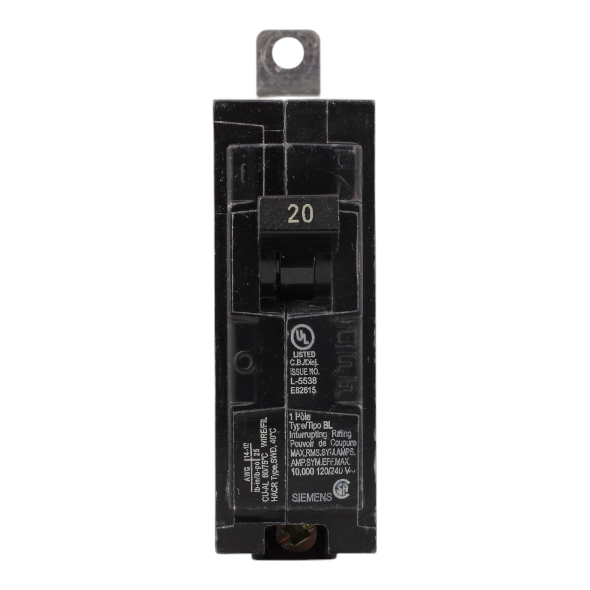 Siemens B120 20 Amps 120 Volts Single Pole Thermal Magnetic Circuit Breaker, Bolt-On Mount, For Siemens Panels - Image 2