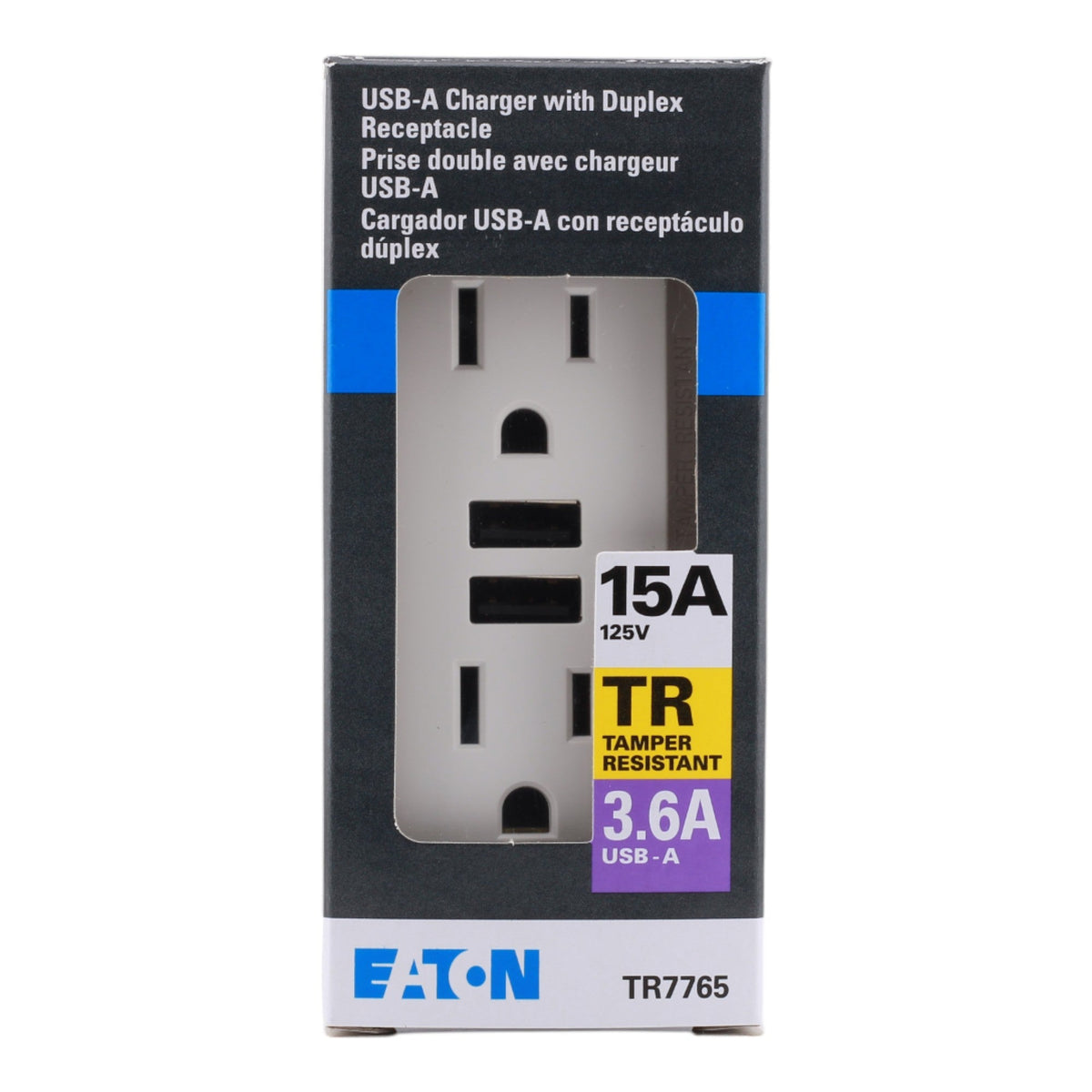 Eaton TR7765 15A USB 3.6A Charger TR Duplex Receptacle