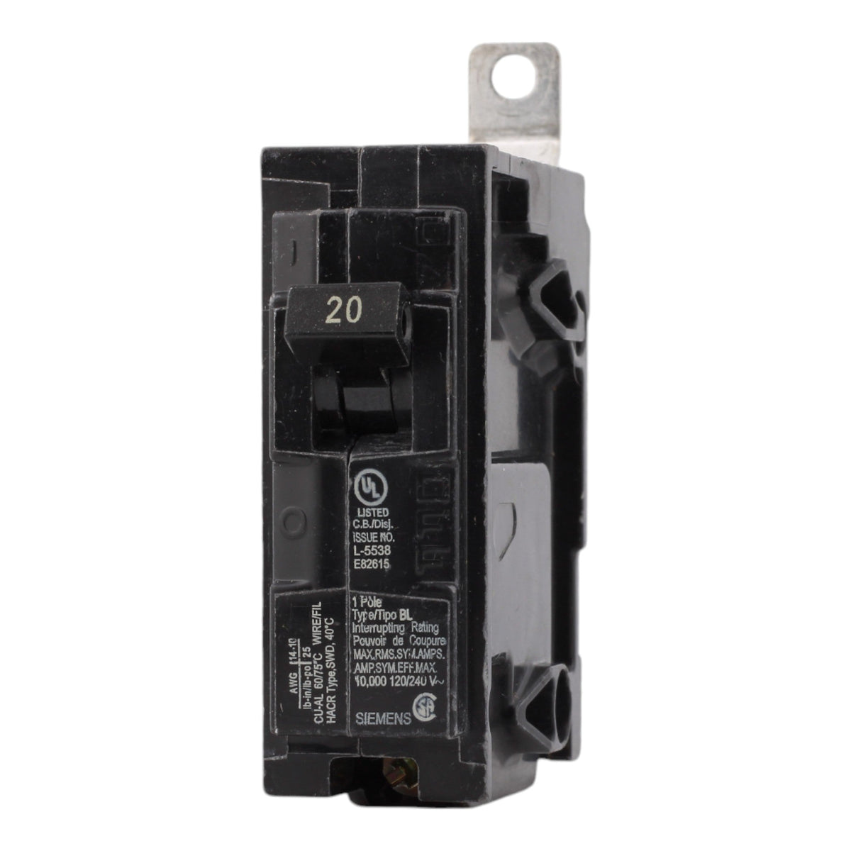 Siemens B120 20 Amps 120 Volts Single Pole Thermal Magnetic Circuit Breaker, Bolt-On Mount, For Siemens Panels - Image 3
