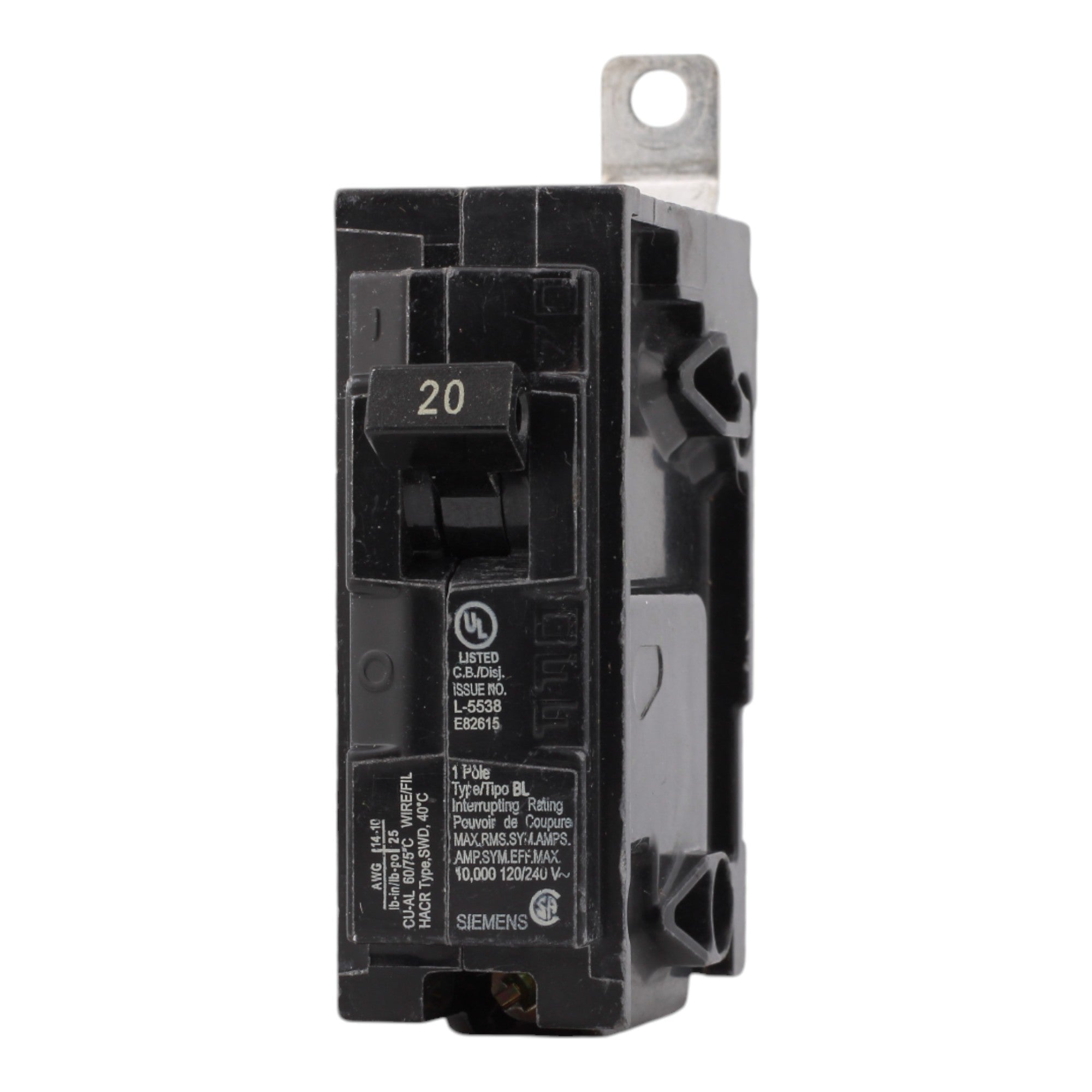 Siemens B120 20 Amps 120 Volts Single Pole Thermal Magnetic Circuit Breaker, Bolt-On Mount, For Siemens Panels - Image 3
