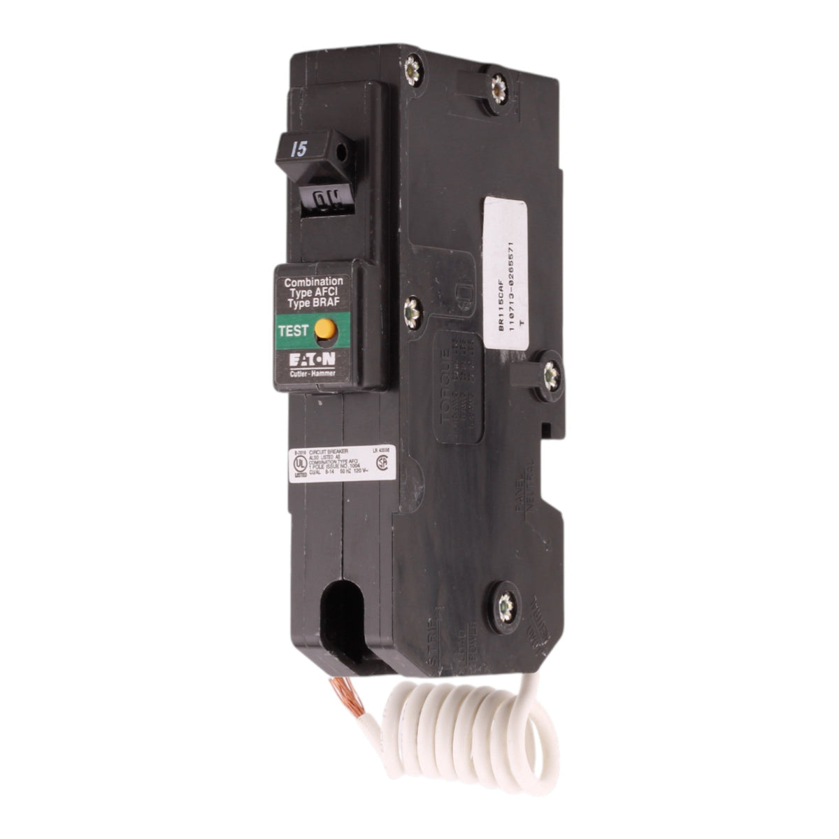 Eaton Type BR BR115CAF 15A 1P 120V AFCI Pigtail Neutral Circuit Breaker - Image 2