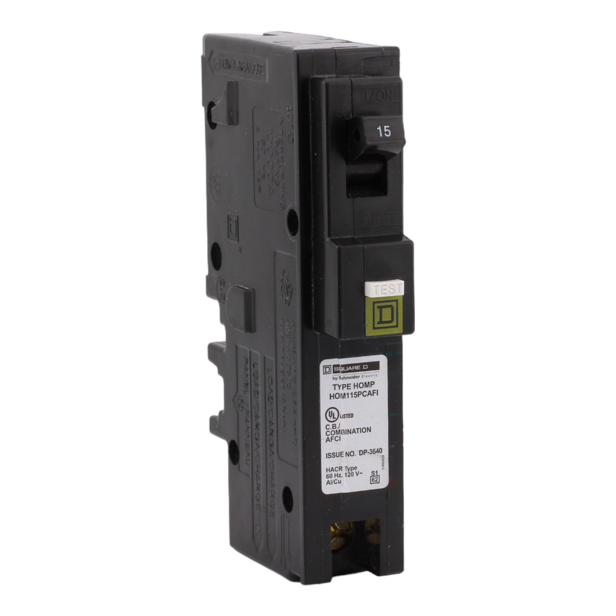Square D Homeline HOM115PCAFI 15A 1P 120V AFCI Plug on Neutral Circuit Breaker
