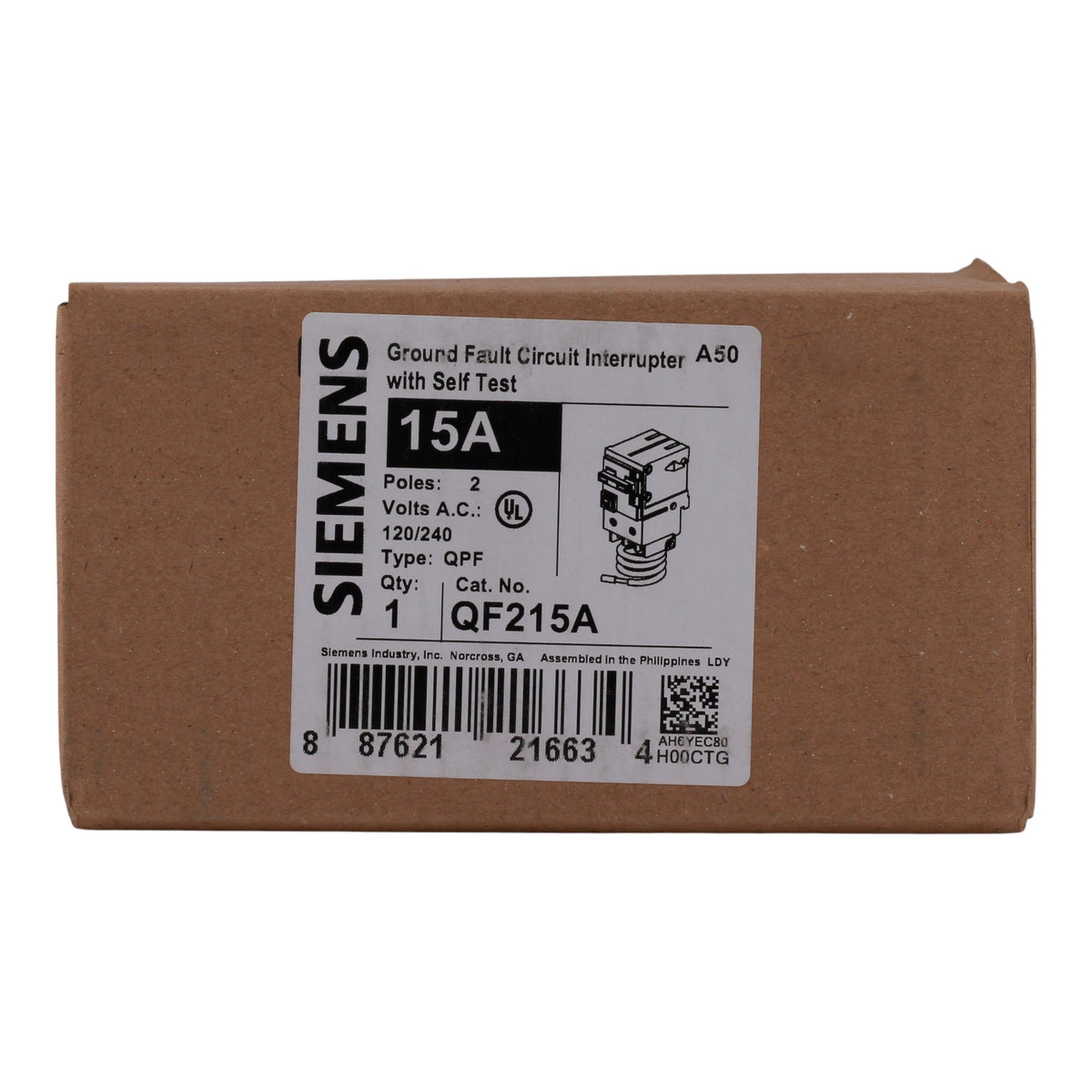 Siemens QPF2, QF215A, 15A, 2P, 120/240V, GFCI, Pigtail Neutral, Circuit Breaker - Image 3