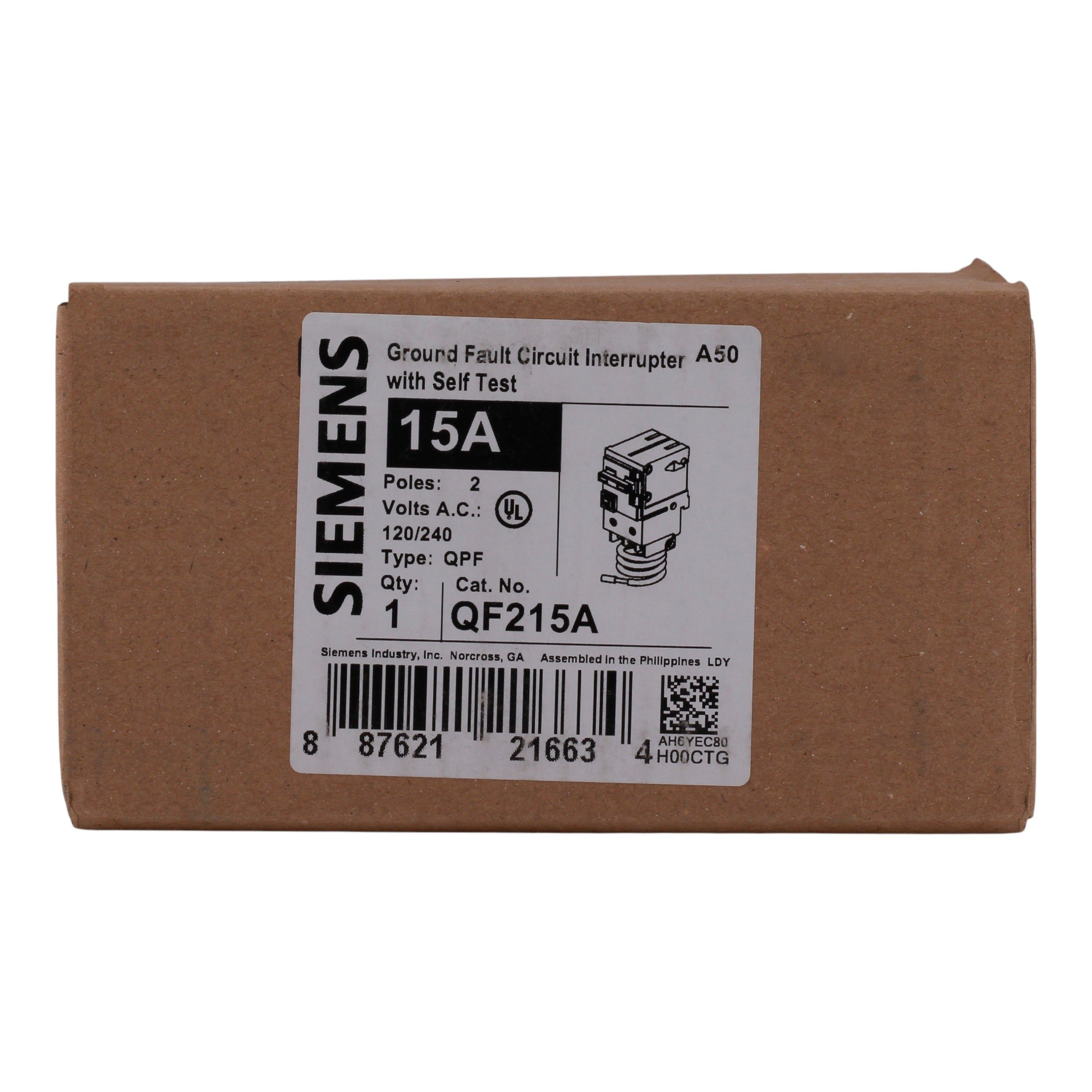 Siemens QPF2, QF215A, 15A, 2P, 120/240V, GFCI, Pigtail Neutral, Circuit Breaker - Image 3
