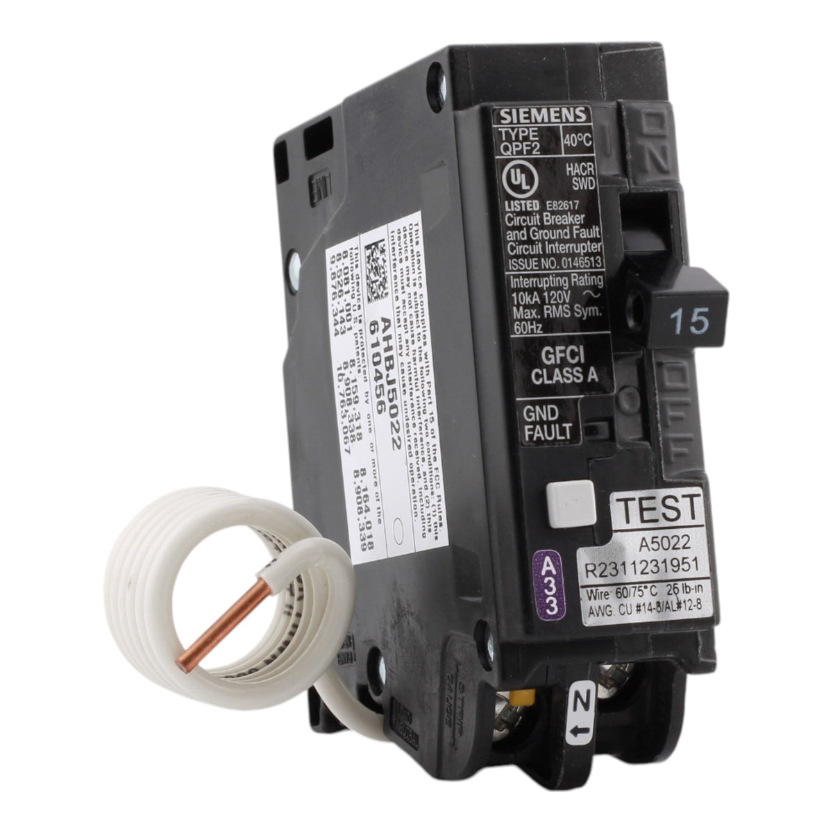 Siemens QF115AP 15A 1P 120V GFCI Circuit Breaker