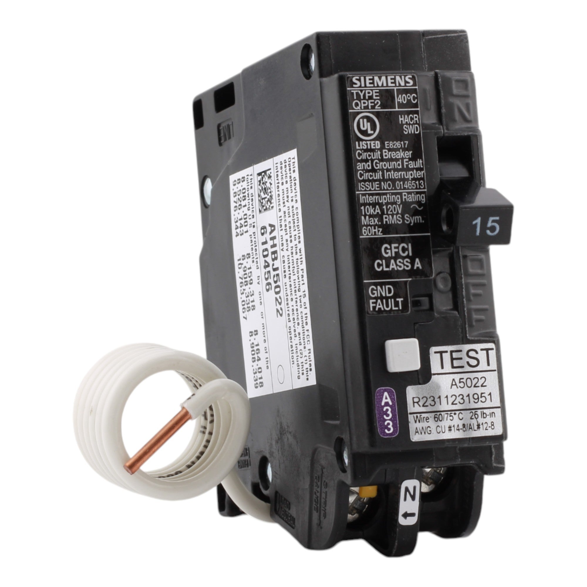 Siemens QF115AP 15A 1P 120V GFCI Circuit Breaker