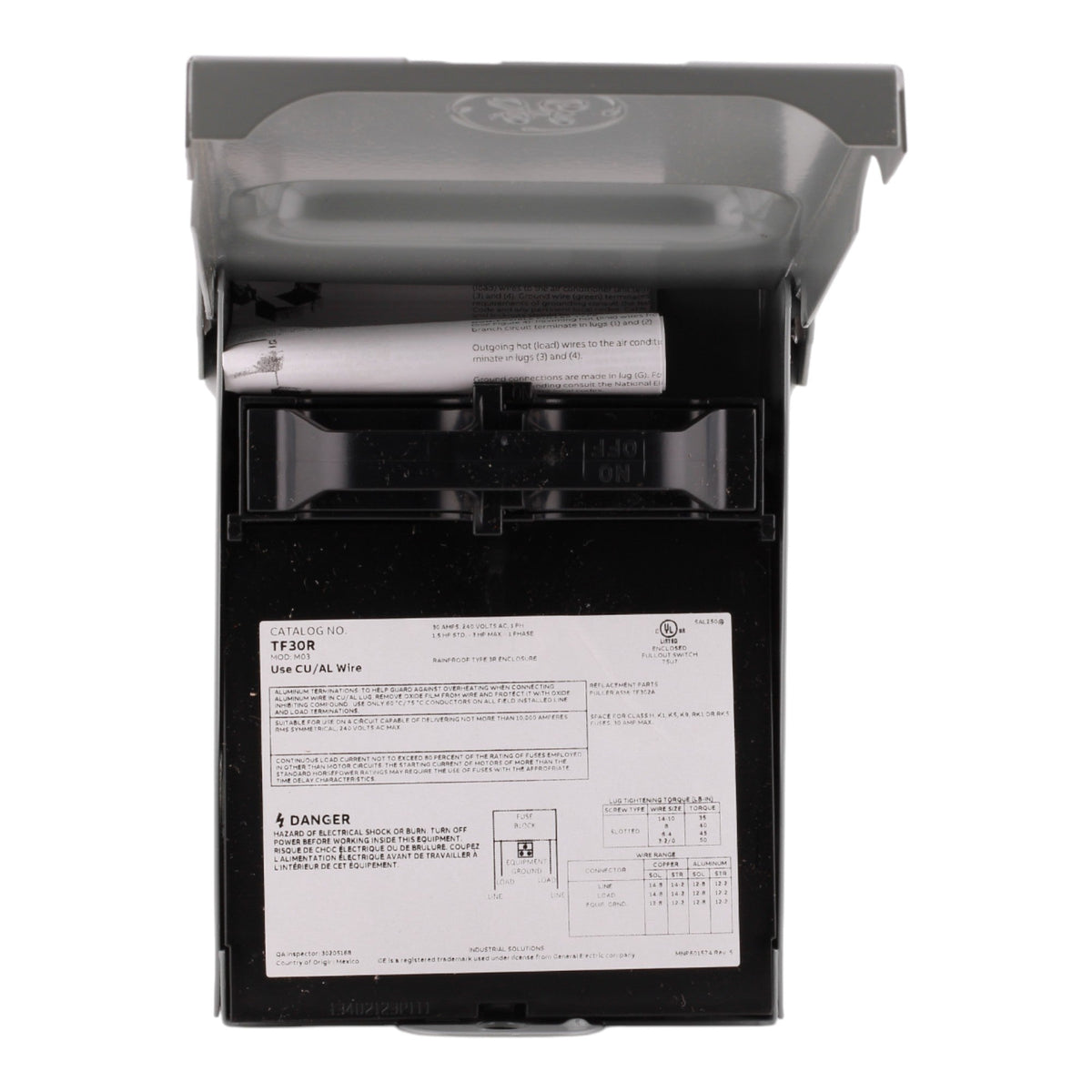GE TF30RCP 30A 3P NEMA 3R Fusible Disconnect Switch - Image 8