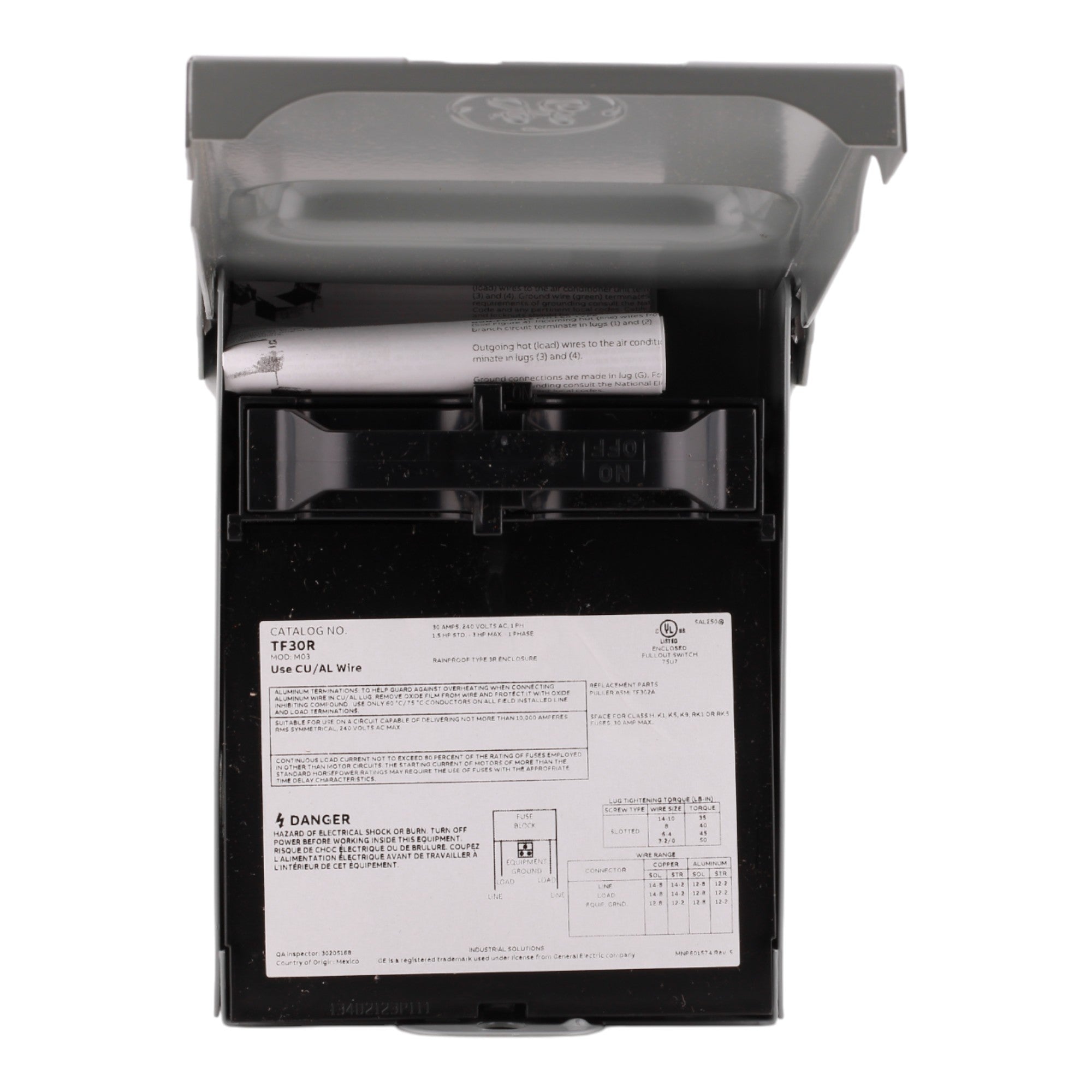 GE TF30RCP 30A 3P NEMA 3R Fusible Disconnect Switch - Image 8