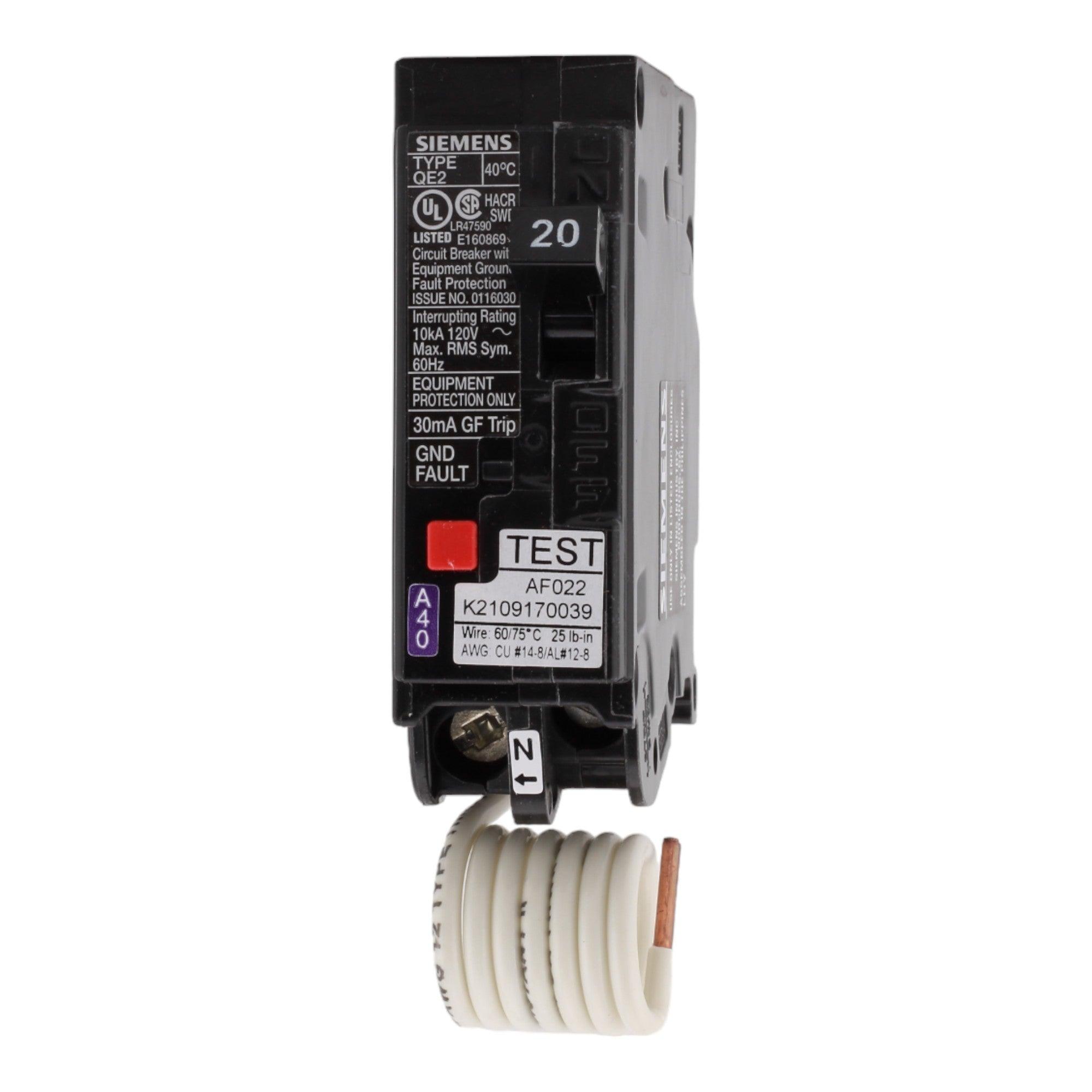 Siemens QE120 20A 1P 120V GFCI Pigtail Neutral Circuit Breaker - Image 2