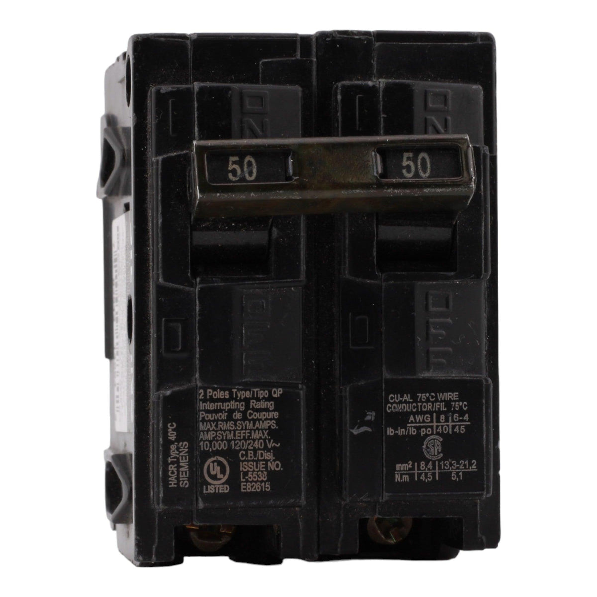 Siemens Q250 50 Amp Double Pole 240V Plug-In Standard Trip Circuit Breaker UL - Image 2