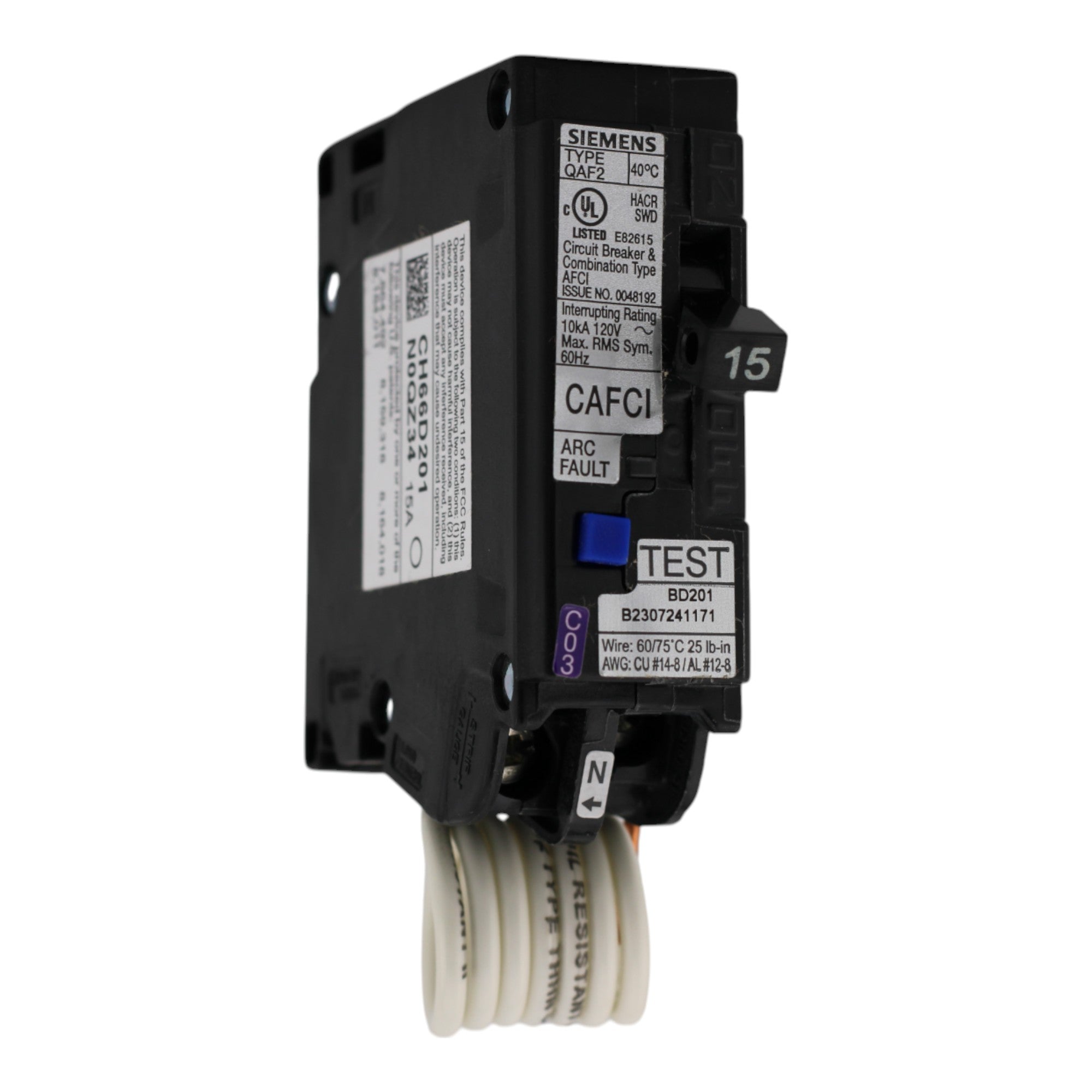 Siemens QA115AFCCSA 15A 1P 120V AFCI Circuit Breaker