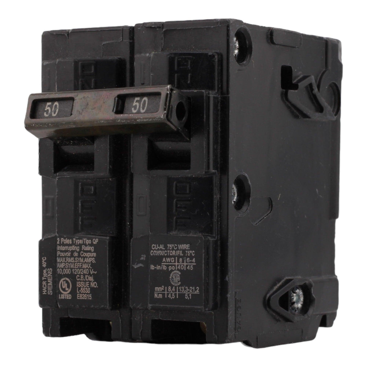 Siemens Q250 50 Amp Double Pole 240V Plug-In Standard Trip Circuit Breaker UL - Image 3