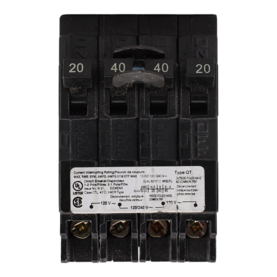 Siemens Q22040CT, 20-40A, 120/240V, Duplex/Triplex/Quadplex Circuit Breaker, Thermal Magnetic, 10kA Interrupt Rating - Image 2