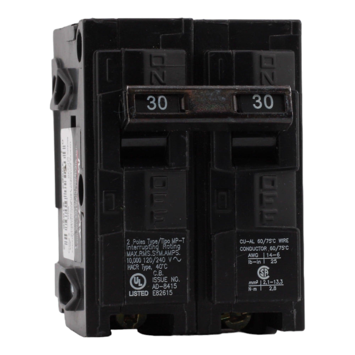 Murray MP230 30 Amp Double Pole Circuit Breaker, Thermal Magnetic Trip, 120/240V, Plug-In, UL Listed - Image 2