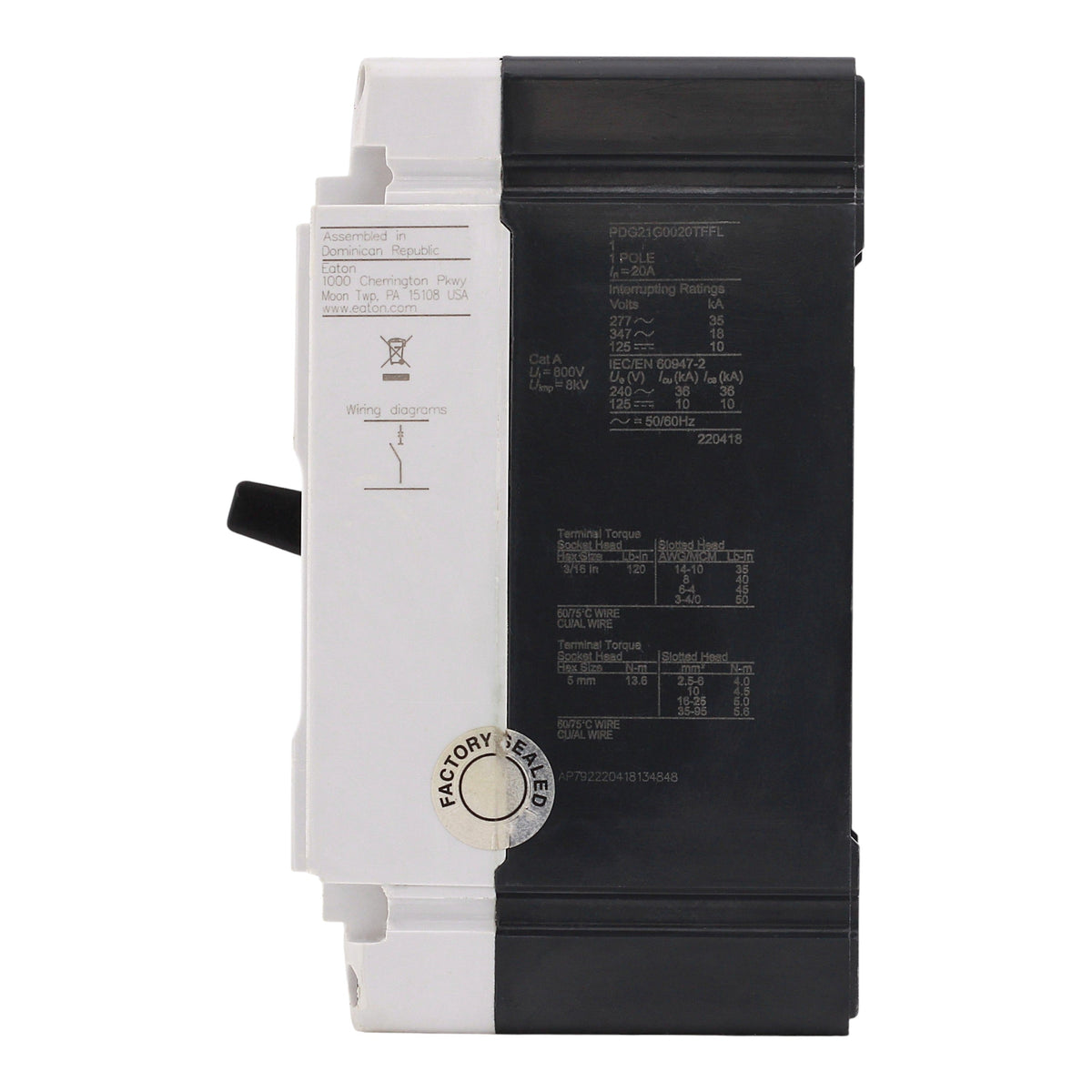 Eaton Power Defense PDG21G0020TFFL 20A 1P 600V 35kA Molded Case Circuit Breaker - Image 6