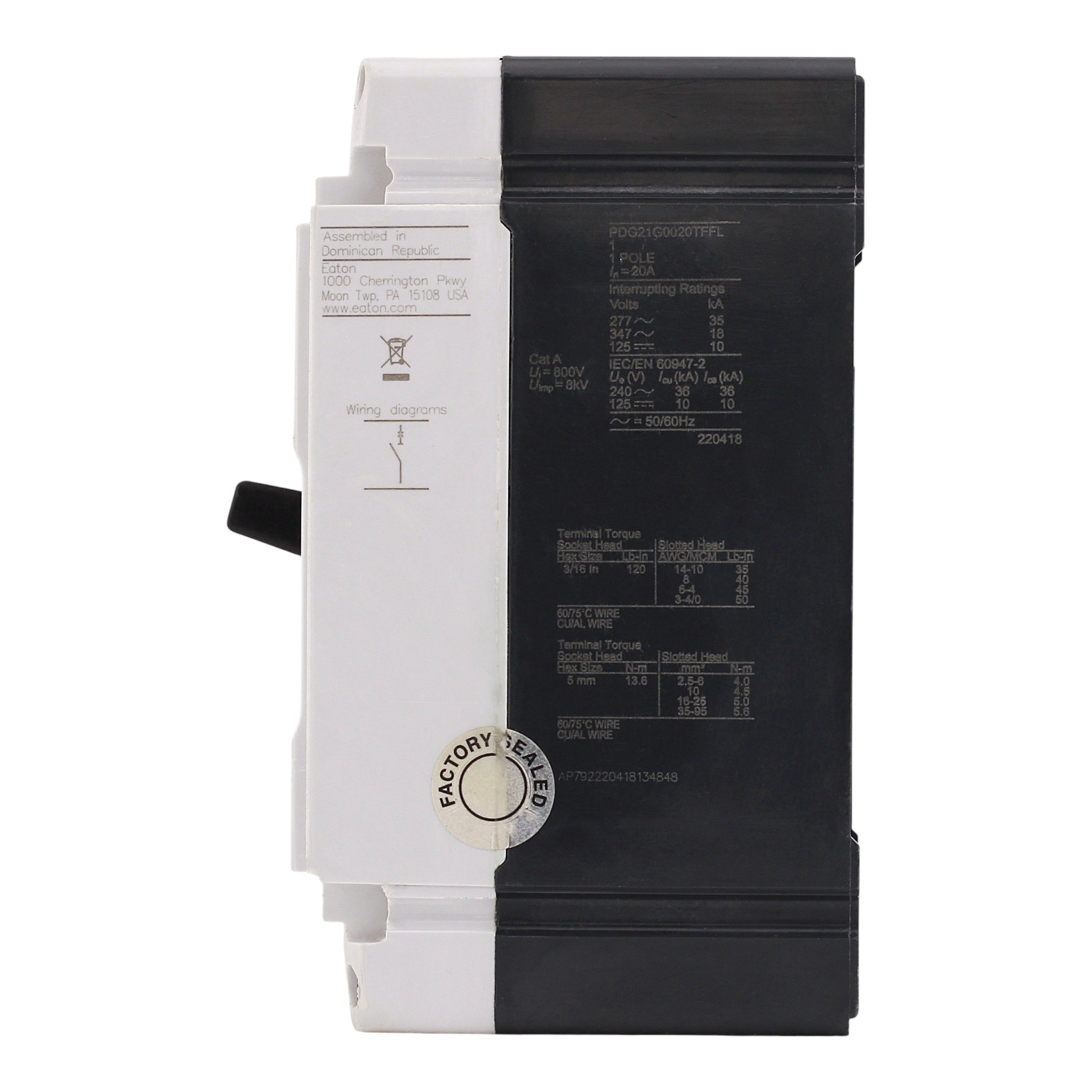 Eaton Power Defense PDG21G0020TFFL 20A 1P 600V 35kA Molded Case Circuit Breaker - Image 6