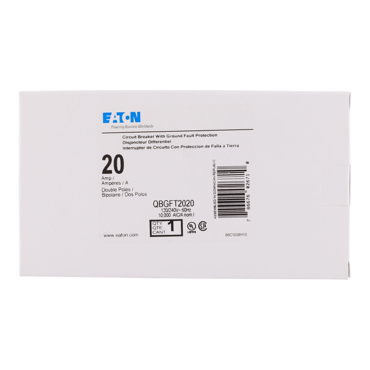 Eaton QB QBGFT2020 20A 2P 120/240V GFCI Bolt-On Circuit Breaker - Image 3