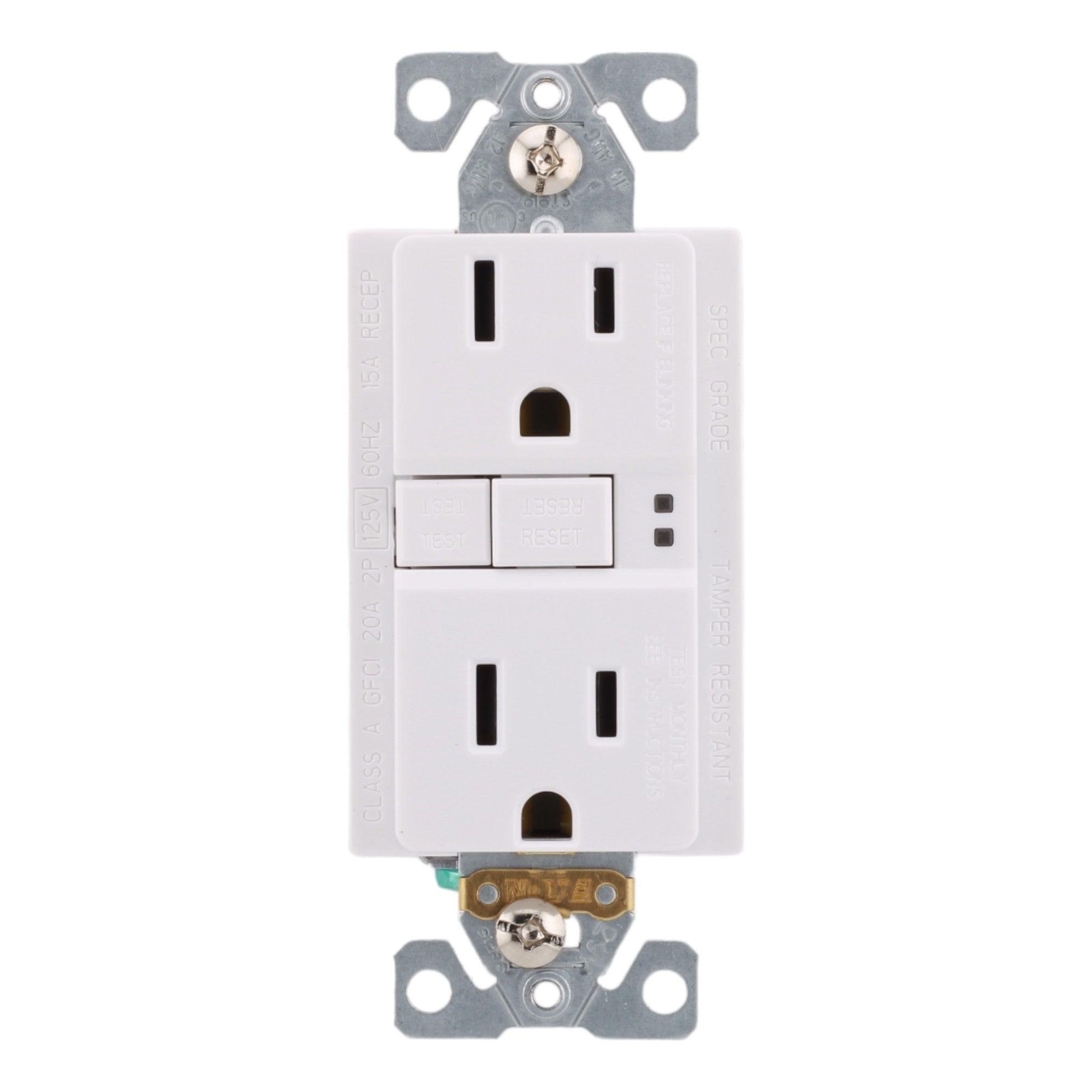 Eaton TRSGF15W 15 Amp Tamper-Resistant with Cover Self-Test GFCI 125V, White, UL Listed - Image 2