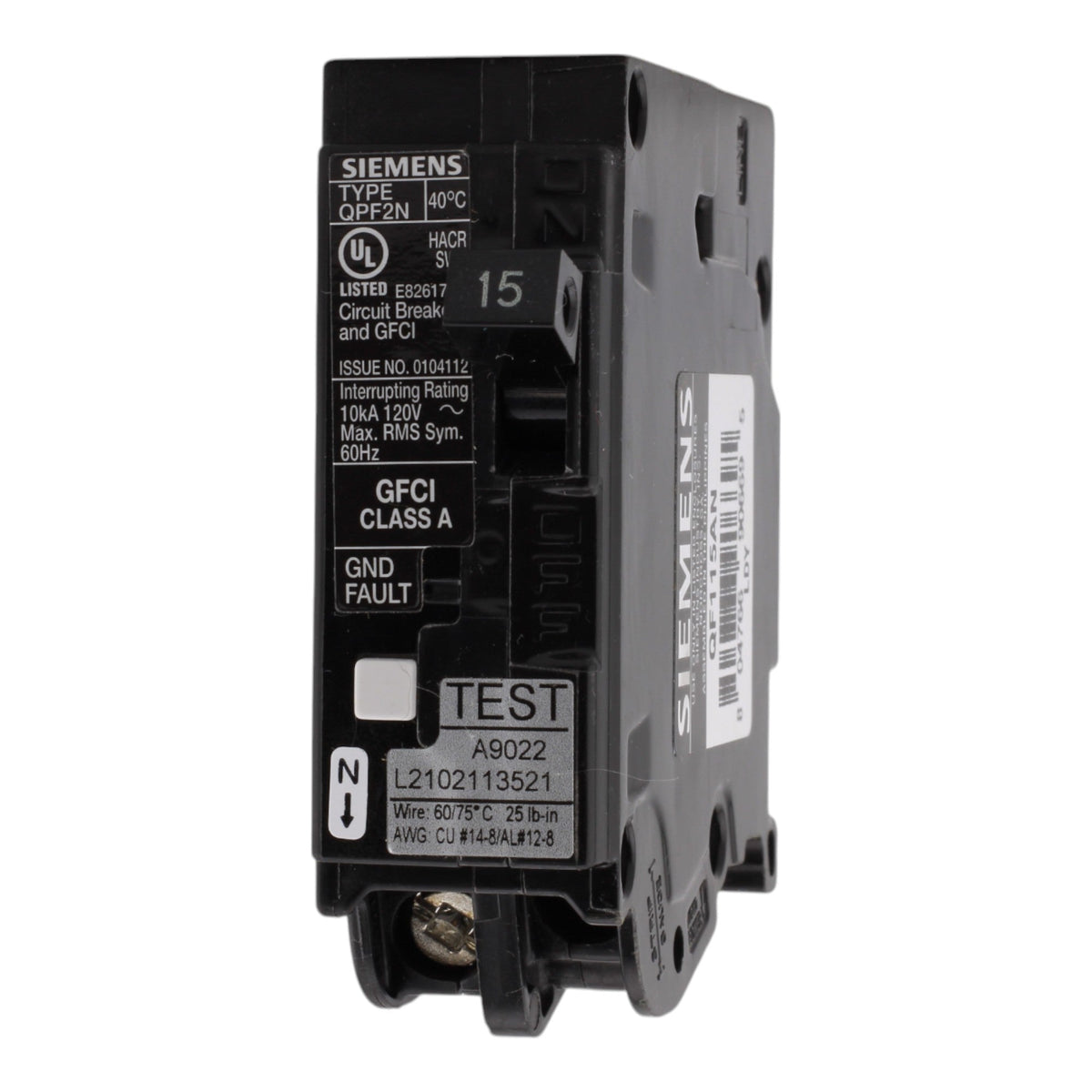Siemens QPF2N, QF115AN, 15A, 1P, 120V, GFCI, Plug-On Neutral, Circuit Breaker - Image 3