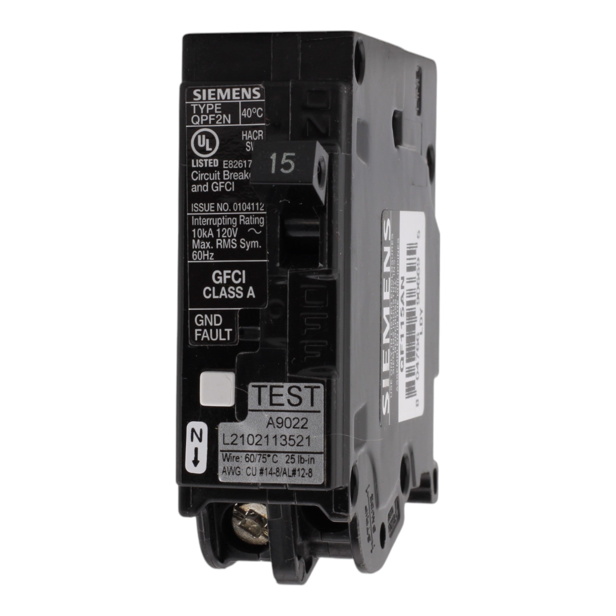 Siemens QPF2N, QF115AN, 15A, 1P, 120V, GFCI, Plug-On Neutral, Circuit Breaker - Image 3