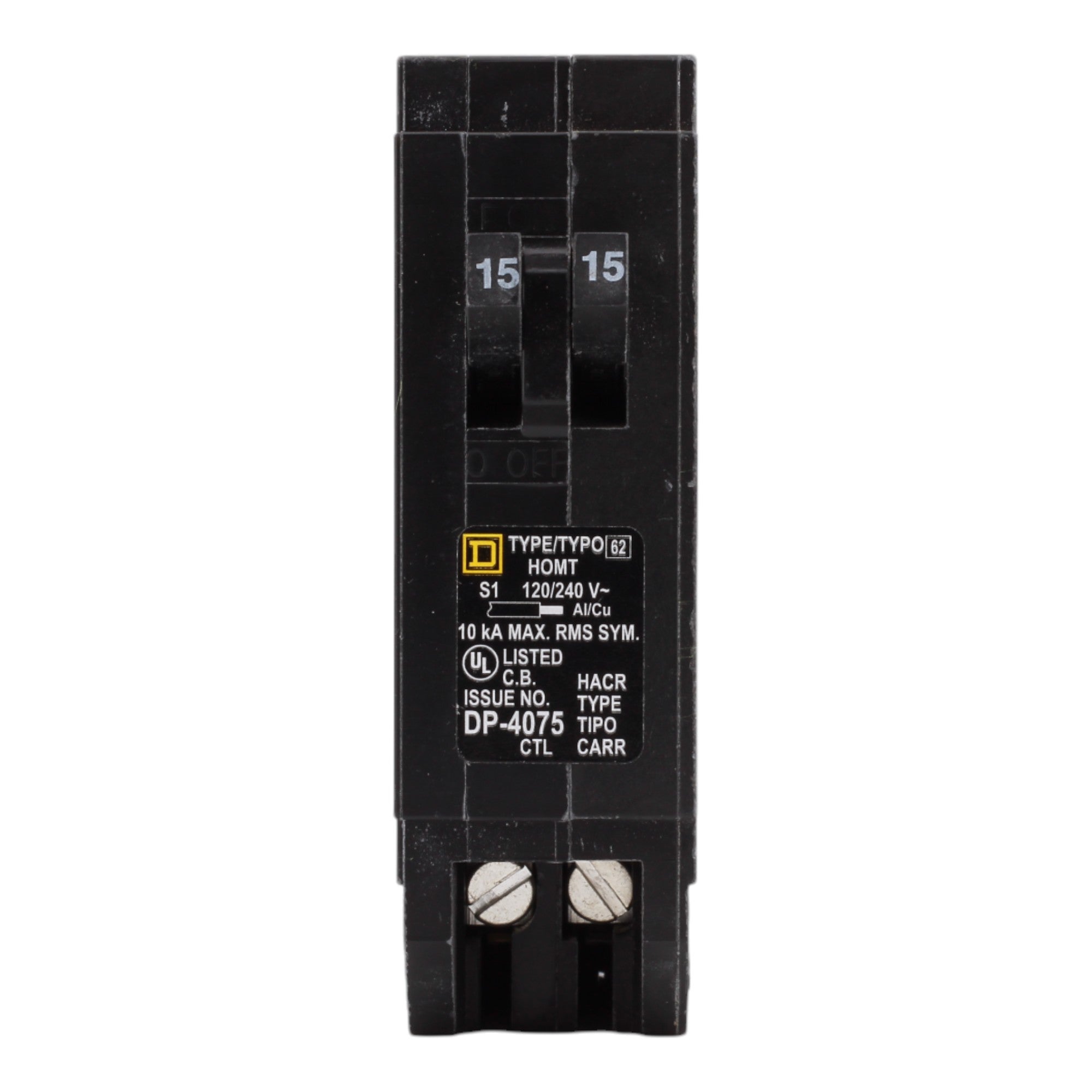 Square D HOMT1515 15 Amps 120/240 Volts Tandem Circuit Breaker, Plug-In Mount, For Homeline Panels - Image 2
