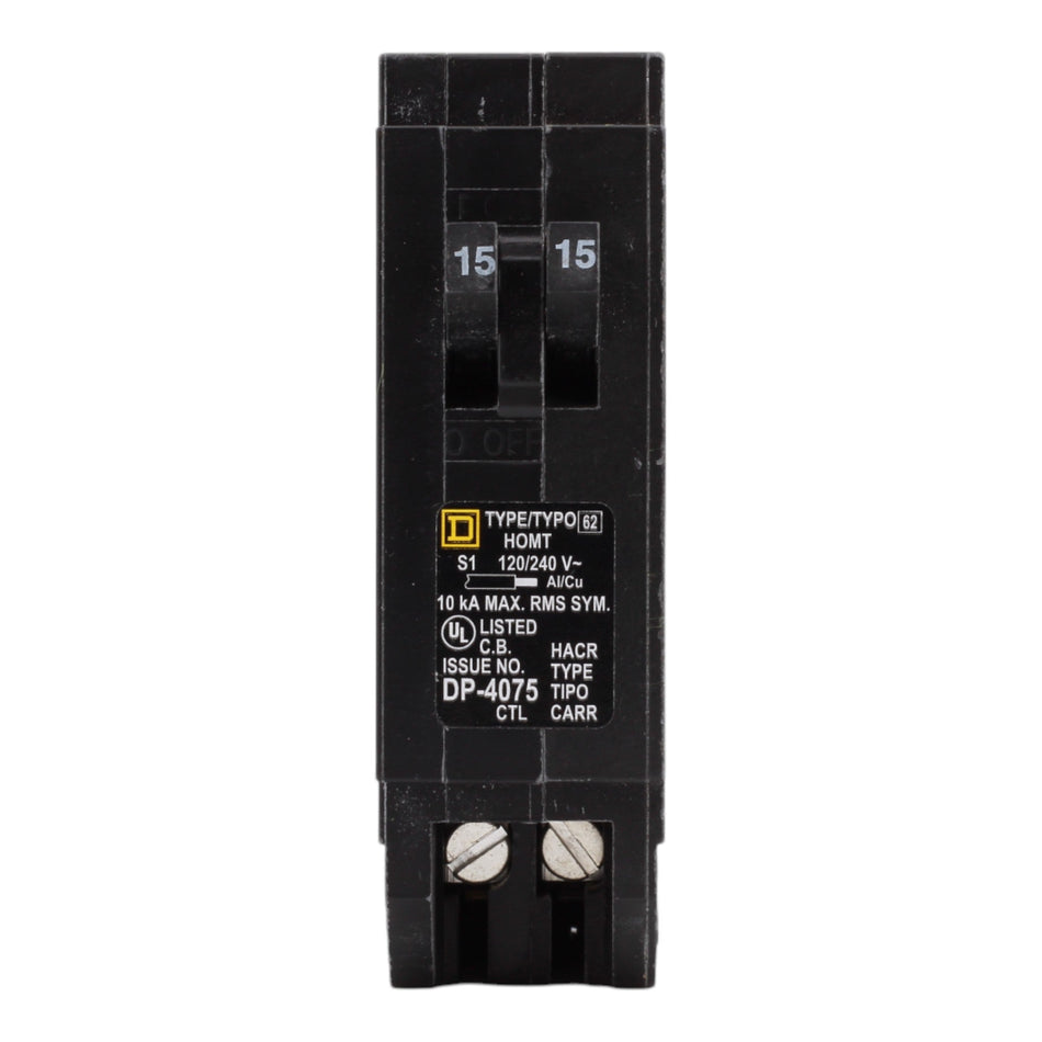 Square D HOMT1515 15 Amps 120/240 Volts Tandem Circuit Breaker, Plug-In Mount, For Homeline Panels - Image 2