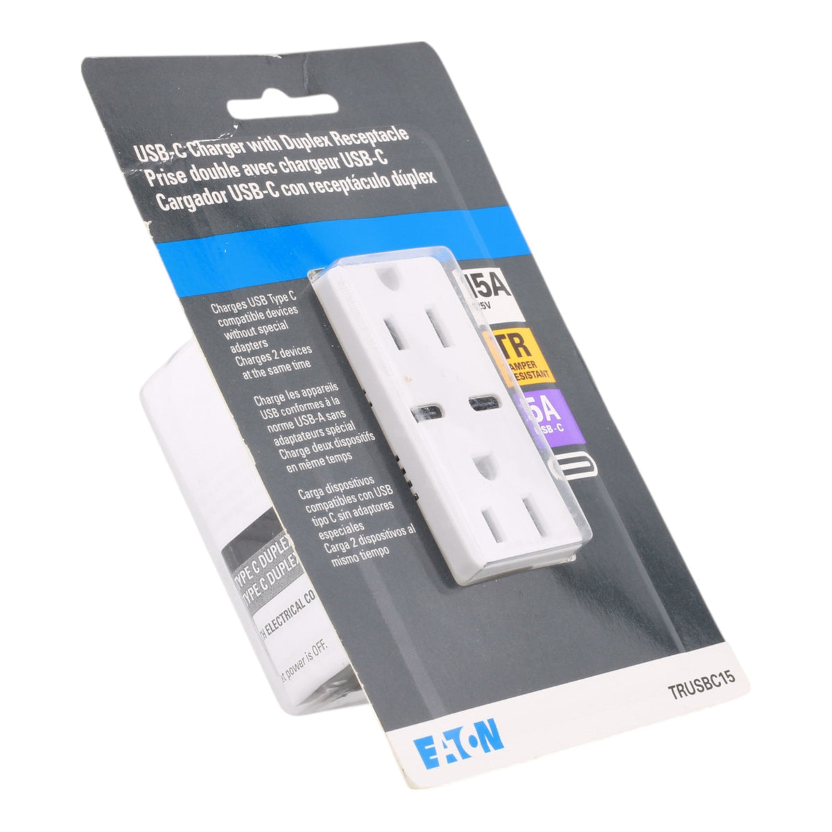 Eaton TRUSBC15 15A 2P 125V USB Type-C 5A Charger TR Receptacle - Image 2