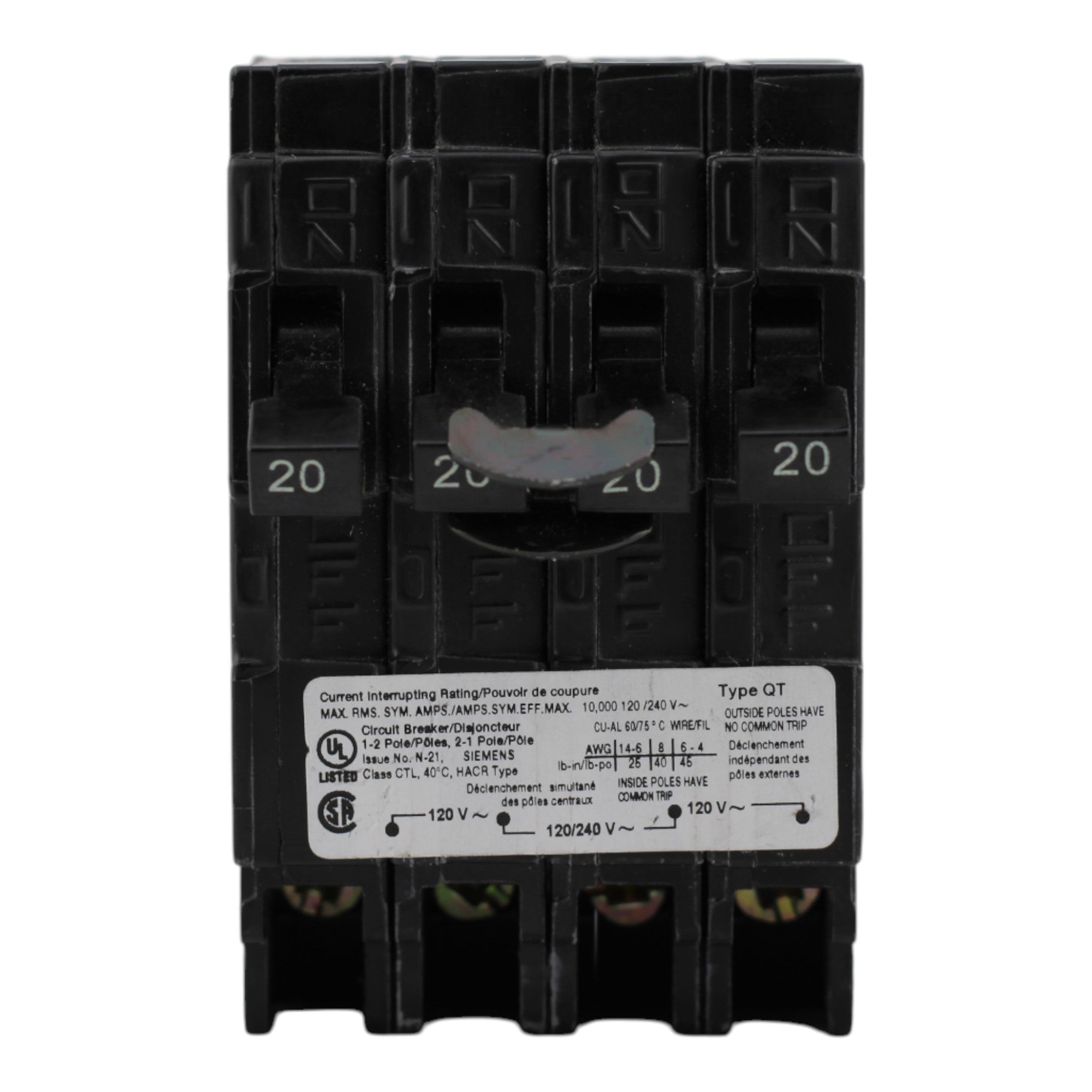 Siemens Q22020CT 20/20A 1P/2P 120/240V Triplex Circuit Breaker - Image 2