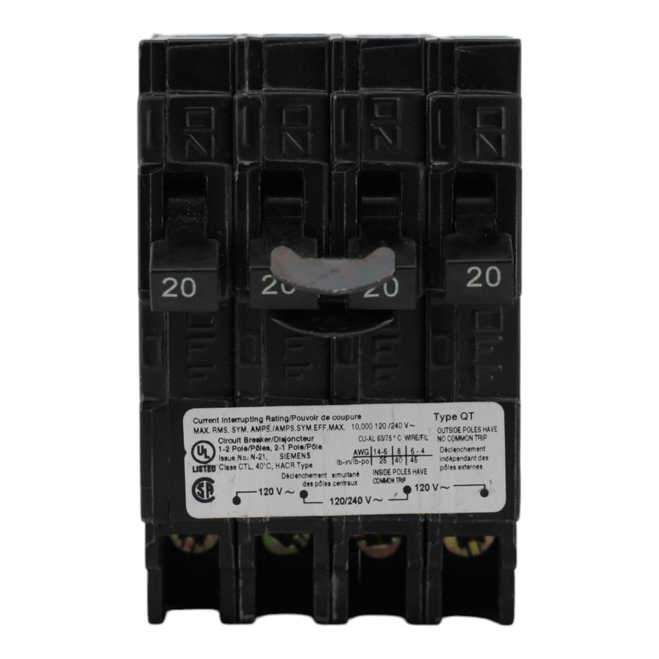 Siemens Q22020CT 20/20A 1P/2P 120/240V Triplex Circuit Breaker - Image 2