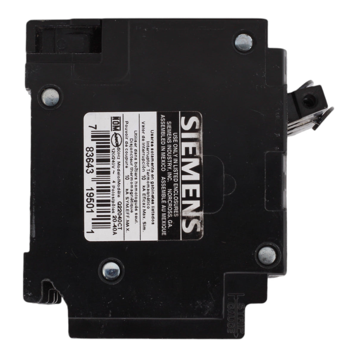 Siemens Q22040CT, 20-40A, 120/240V, Duplex/Triplex/Quadplex Circuit Breaker, Thermal Magnetic, 10kA Interrupt Rating - Image 4
