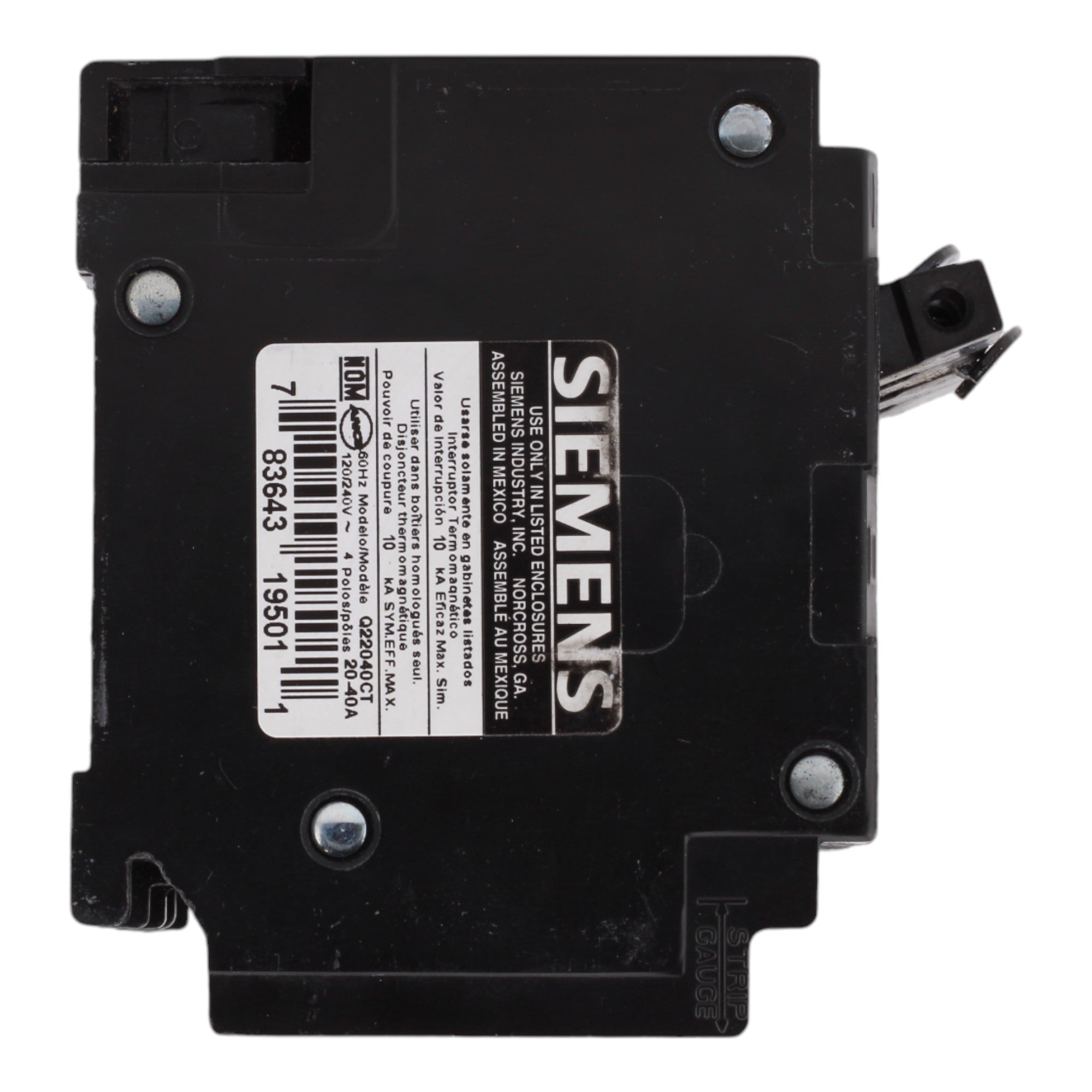 Siemens Q22040CT, 20-40A, 120/240V, Duplex/Triplex/Quadplex Circuit Breaker, Thermal Magnetic, 10kA Interrupt Rating - Image 4