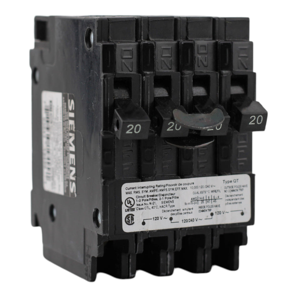 Siemens Q22020CT 20/20A 1P/2P 120/240V Triplex Circuit Breaker