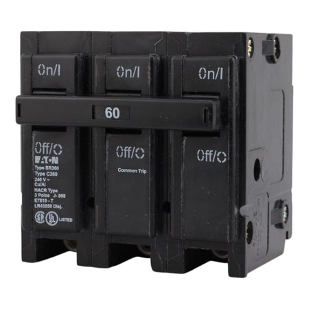 Eaton BR360, 60A, 240V, 3-Pole Thermal Magnetic Circuit Breaker, Plug-On, 10 kAIC, for Type BR Load Centers - Image 3
