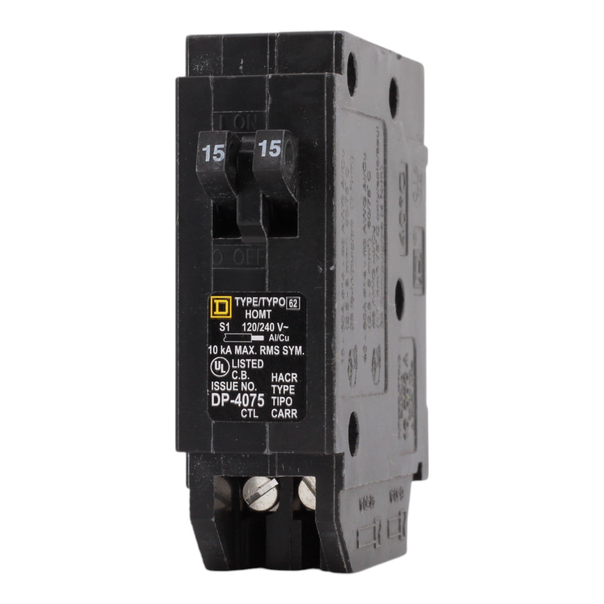 Square D HOMT1515 15 Amps 120/240 Volts Tandem Circuit Breaker, Plug-In Mount, For Homeline Panels - Image 3