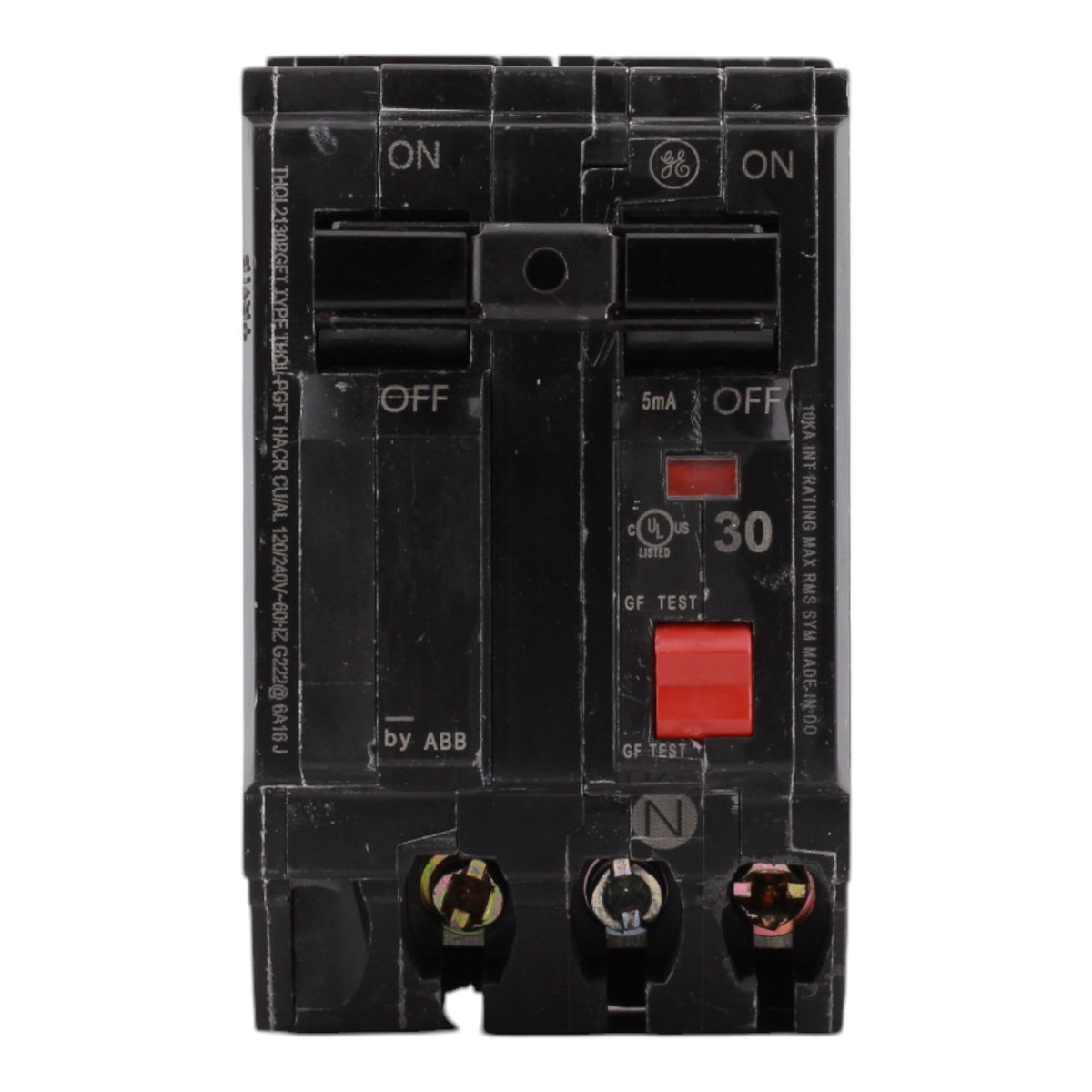 GE THQL2130PGFT, 30 Amps, 2 Pole, 120/240 Volts, Ground Fault Circuit Breaker, GFCI, 10kA, Plug-On Mount, Plug-On Neutral Connection, for GE Panels - Image 2