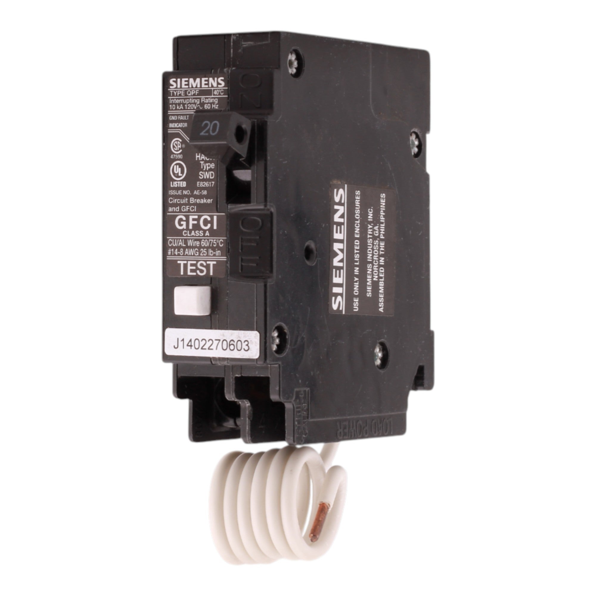 Siemens QF120 20A 1P 120V GFCI Plug-On Neutral Circuit Breaker - Image 2